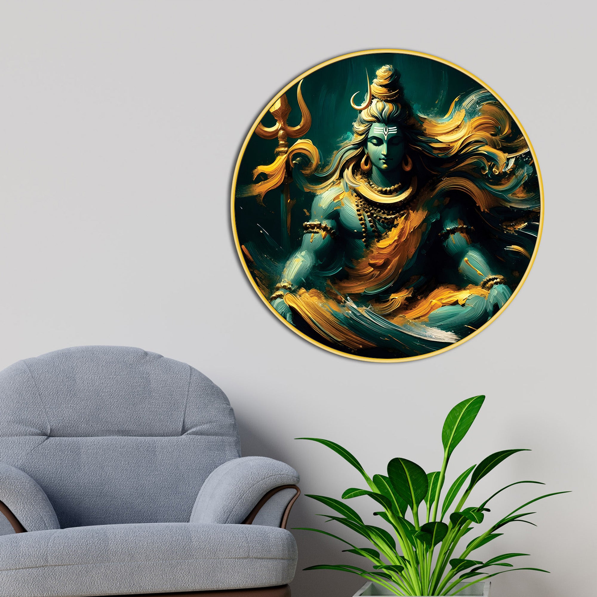 Modern Shiva Round Painting Spiritual Wall Decor for Home
