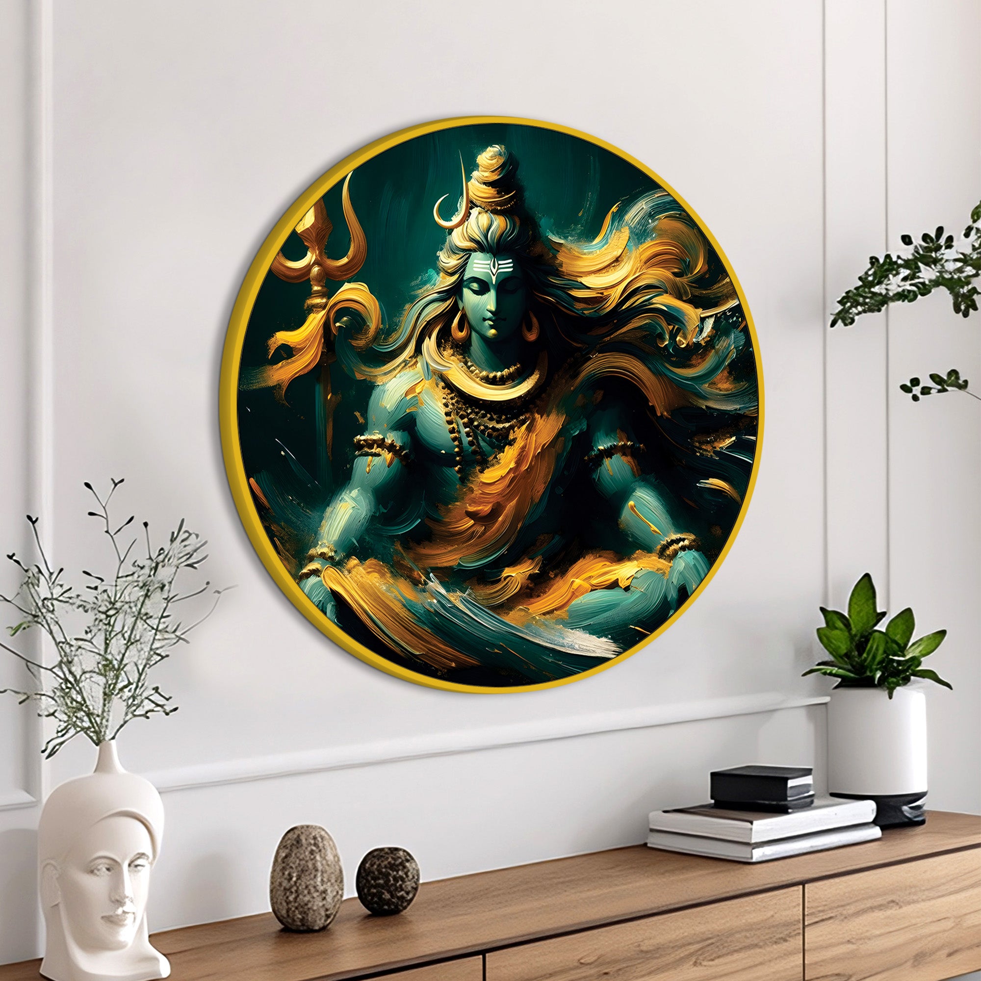 Modern Shiva Round Painting Spiritual Wall Decor for Home