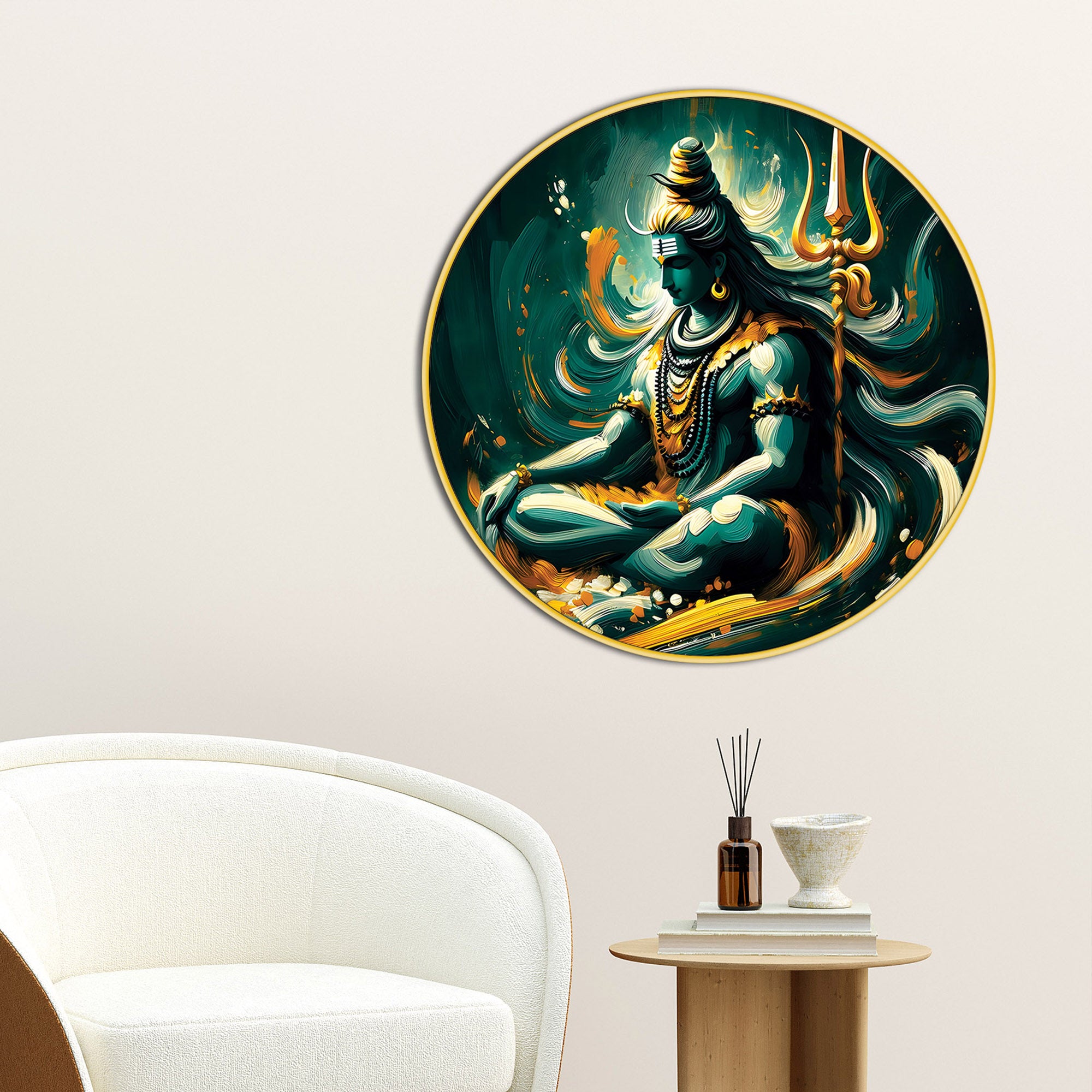 Shiv Parvati Round Art Decor Modern Hindu Wall Hanging Painting