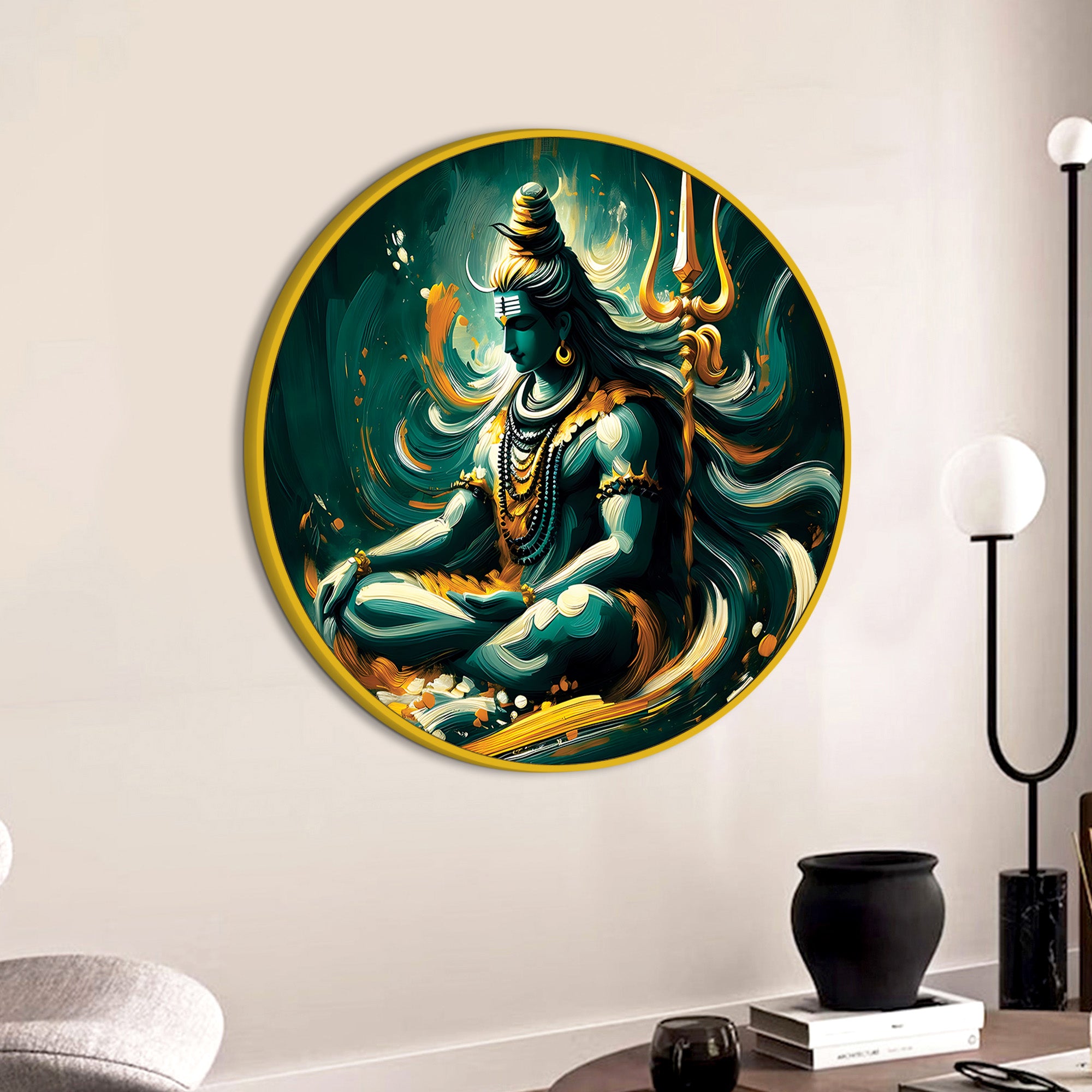 Shiv Parvati Round Art Decor Modern Hindu Wall Hanging Painting