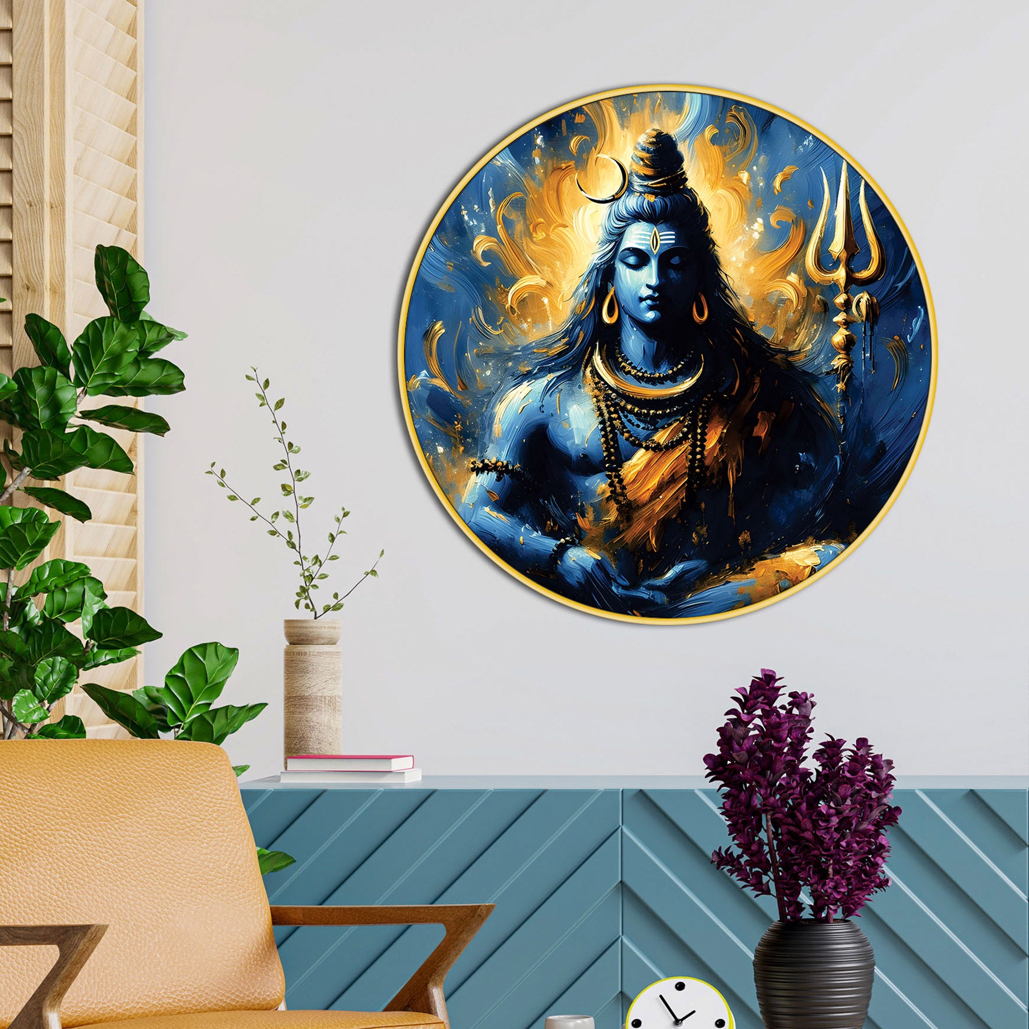 Shiv Shankar Wall Art Round Frame Painting Home & Pooja Room Decor
