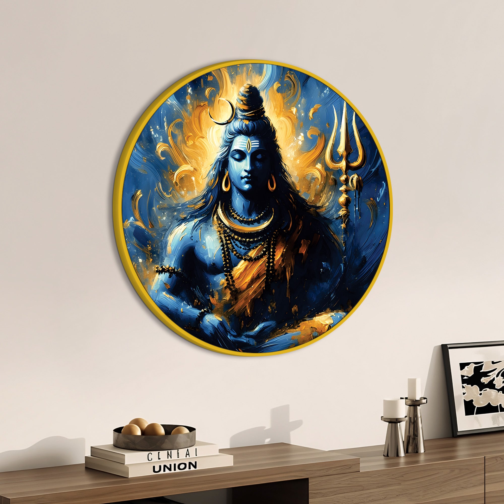 Shiv Shankar Wall Art Round Frame Painting Home & Pooja Room Decor