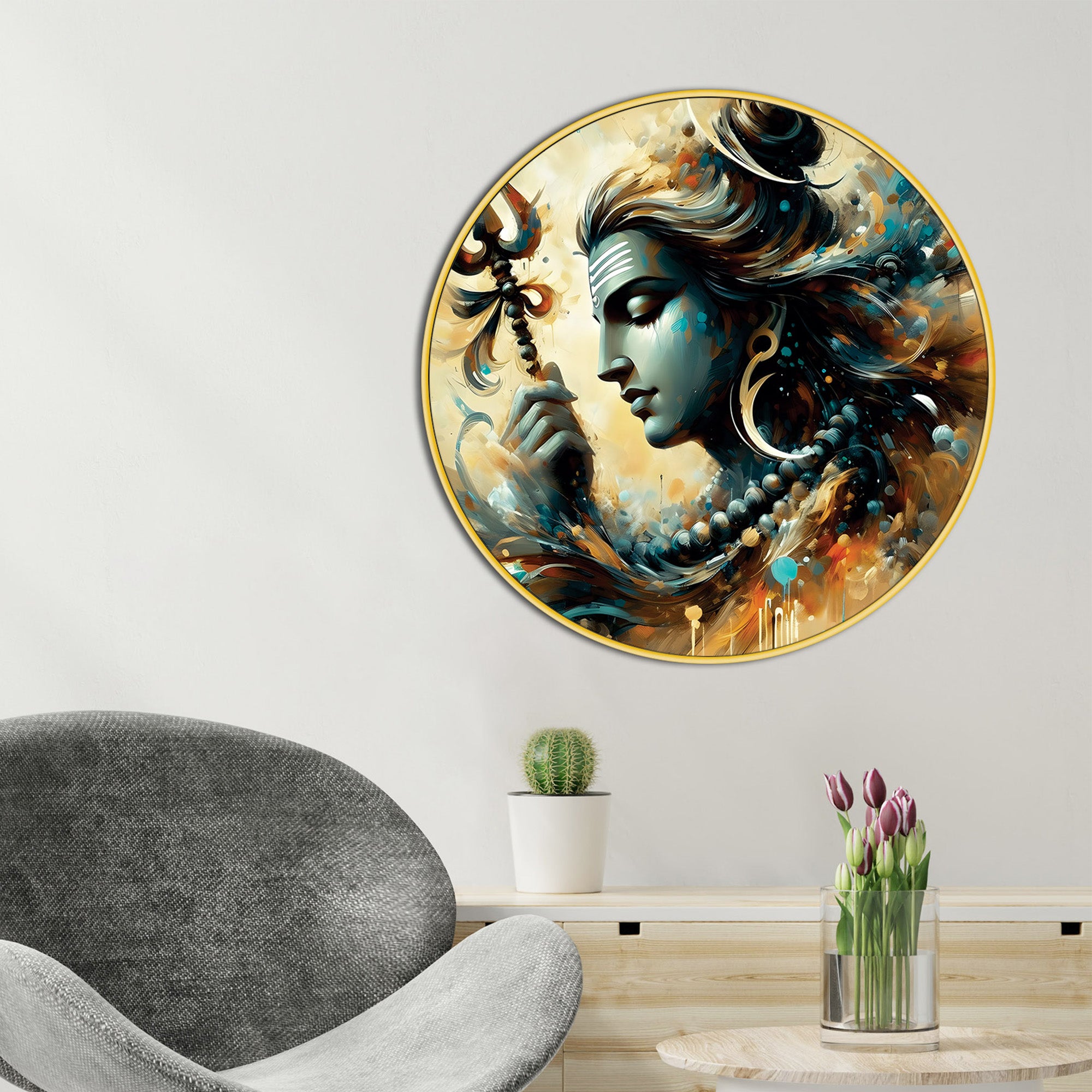 Shiva Circular Art Frame Modern Spiritual Wall Painting