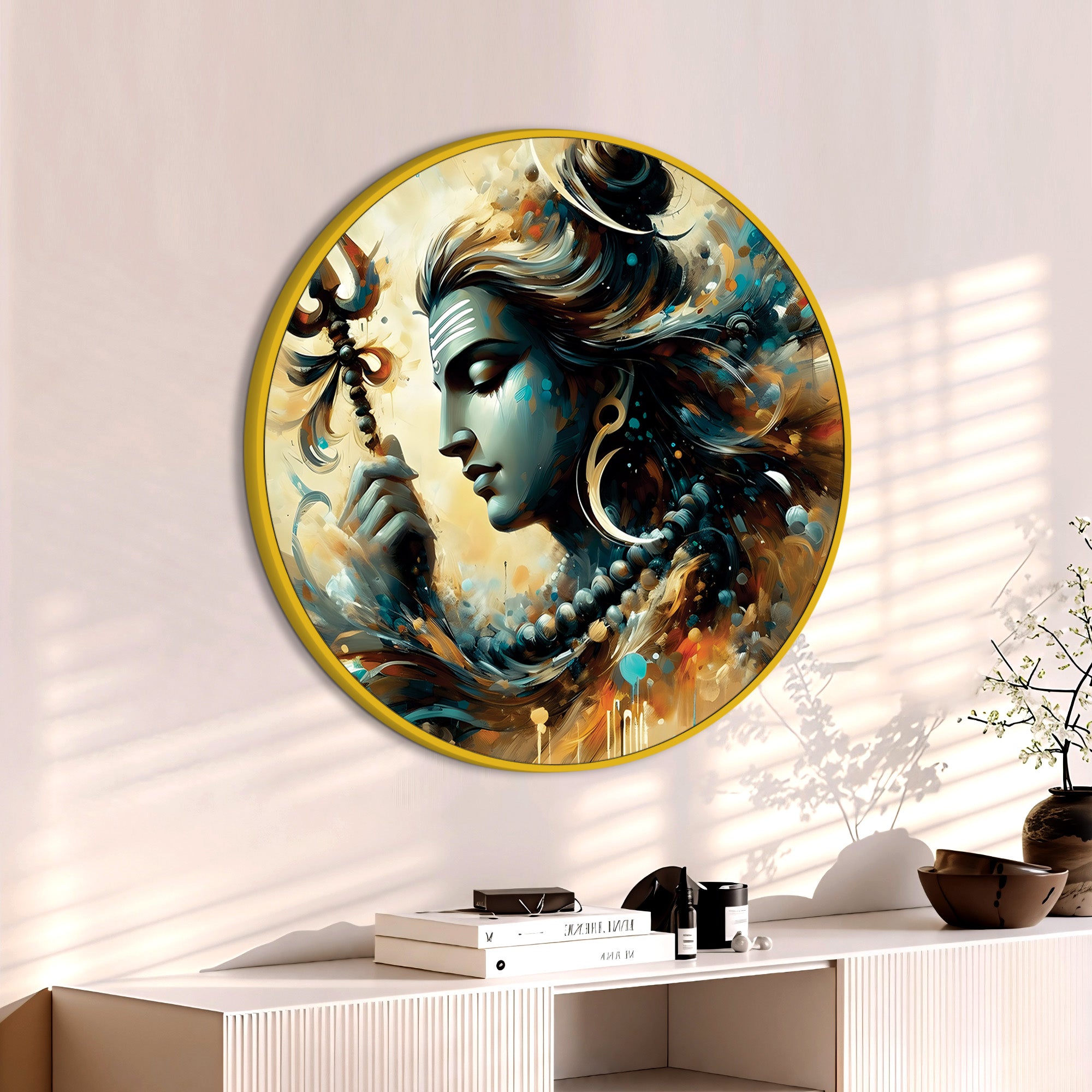 Shiva Circular Art Frame Modern Spiritual Wall Painting