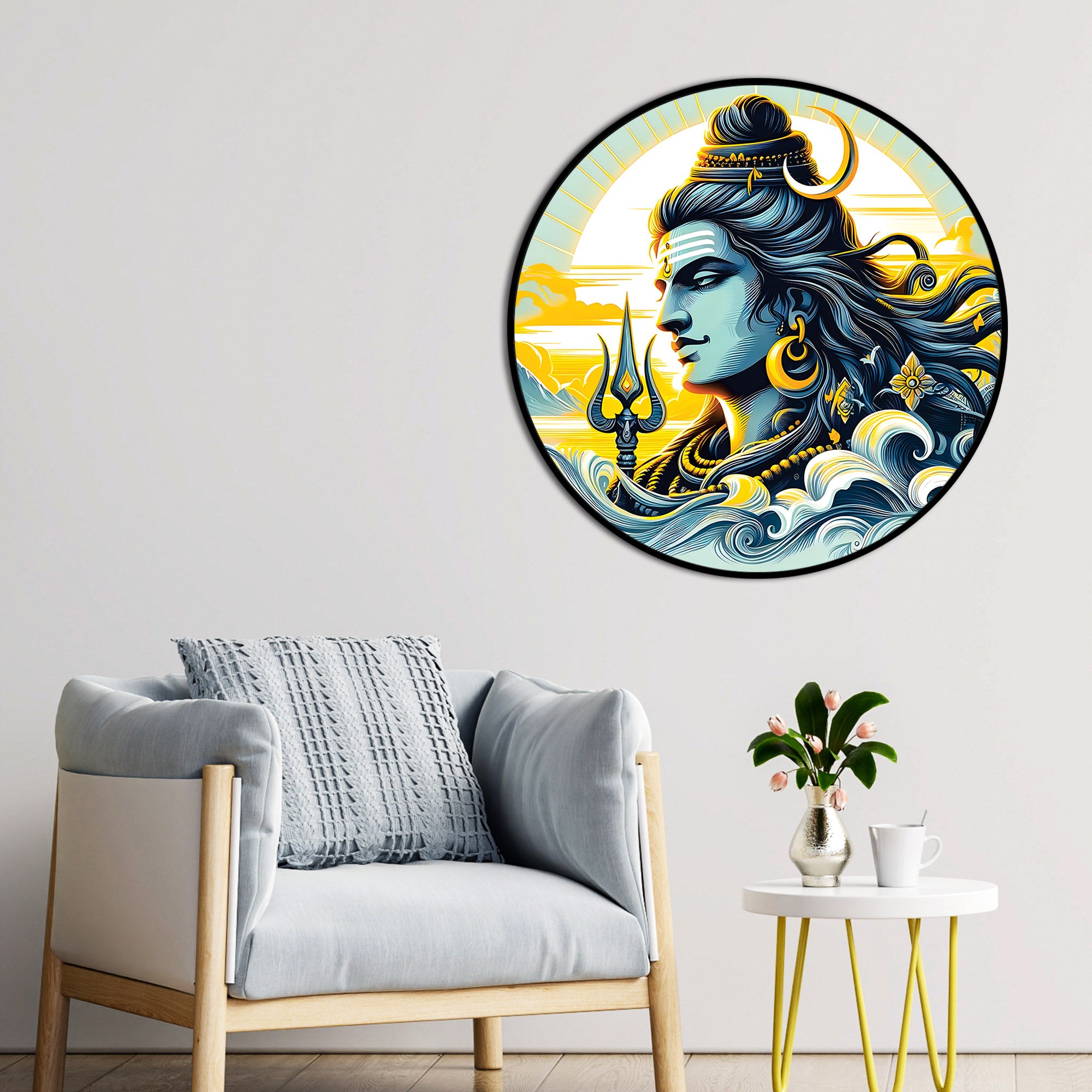 Shiva Trishul Round Wall Art Elegant Spiritual Decor Painting for Home