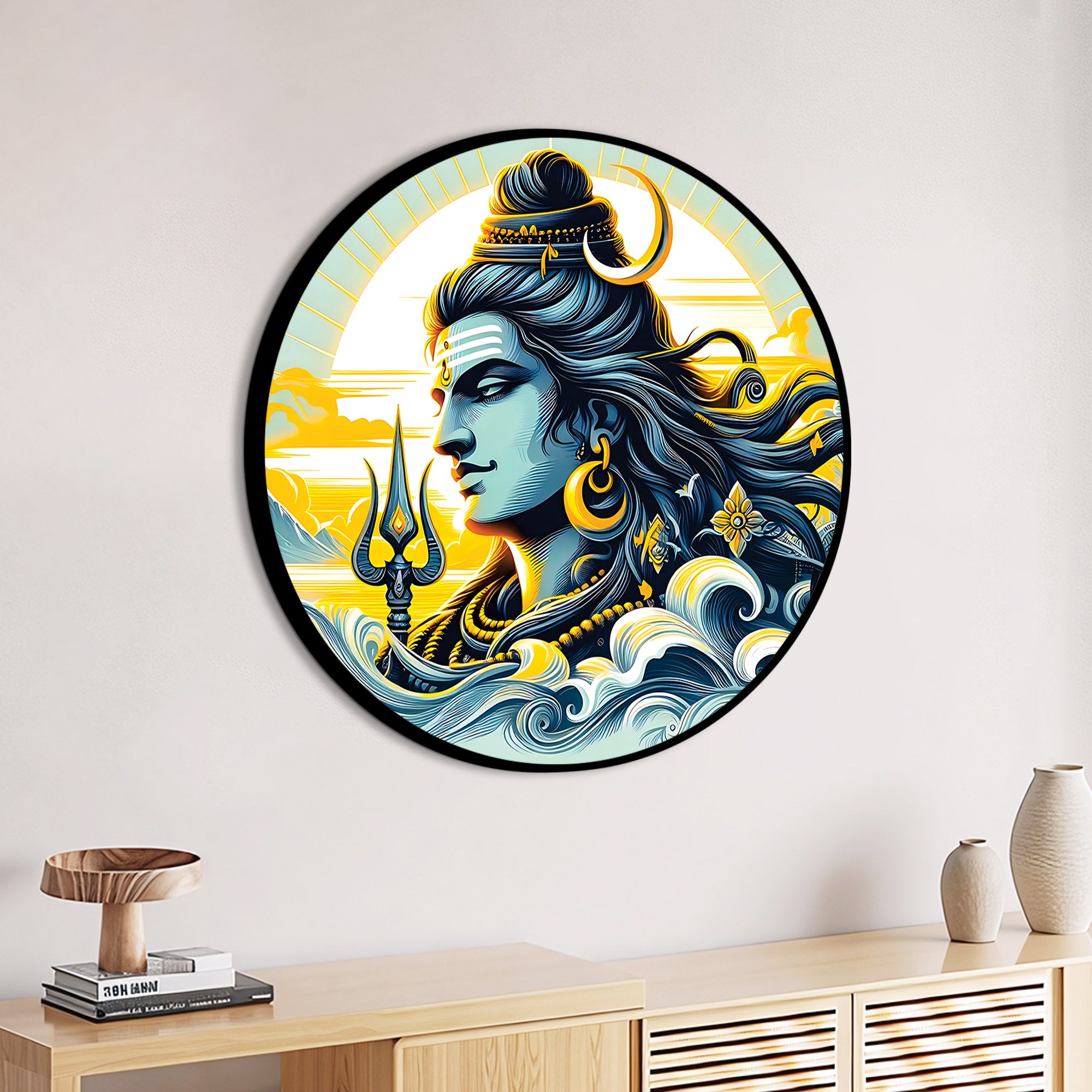 Shiva Trishul Round Wall Art Elegant Spiritual Decor Painting for Home