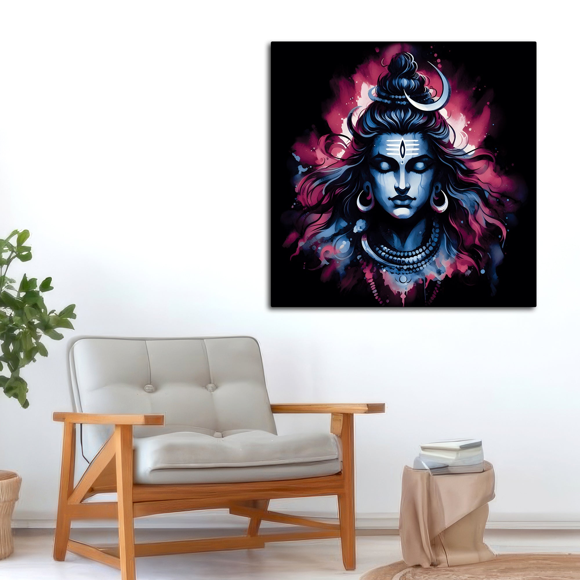 Shiva Trishul Spiritual Canvas Mahadev Home Decor Golden Frame Painting