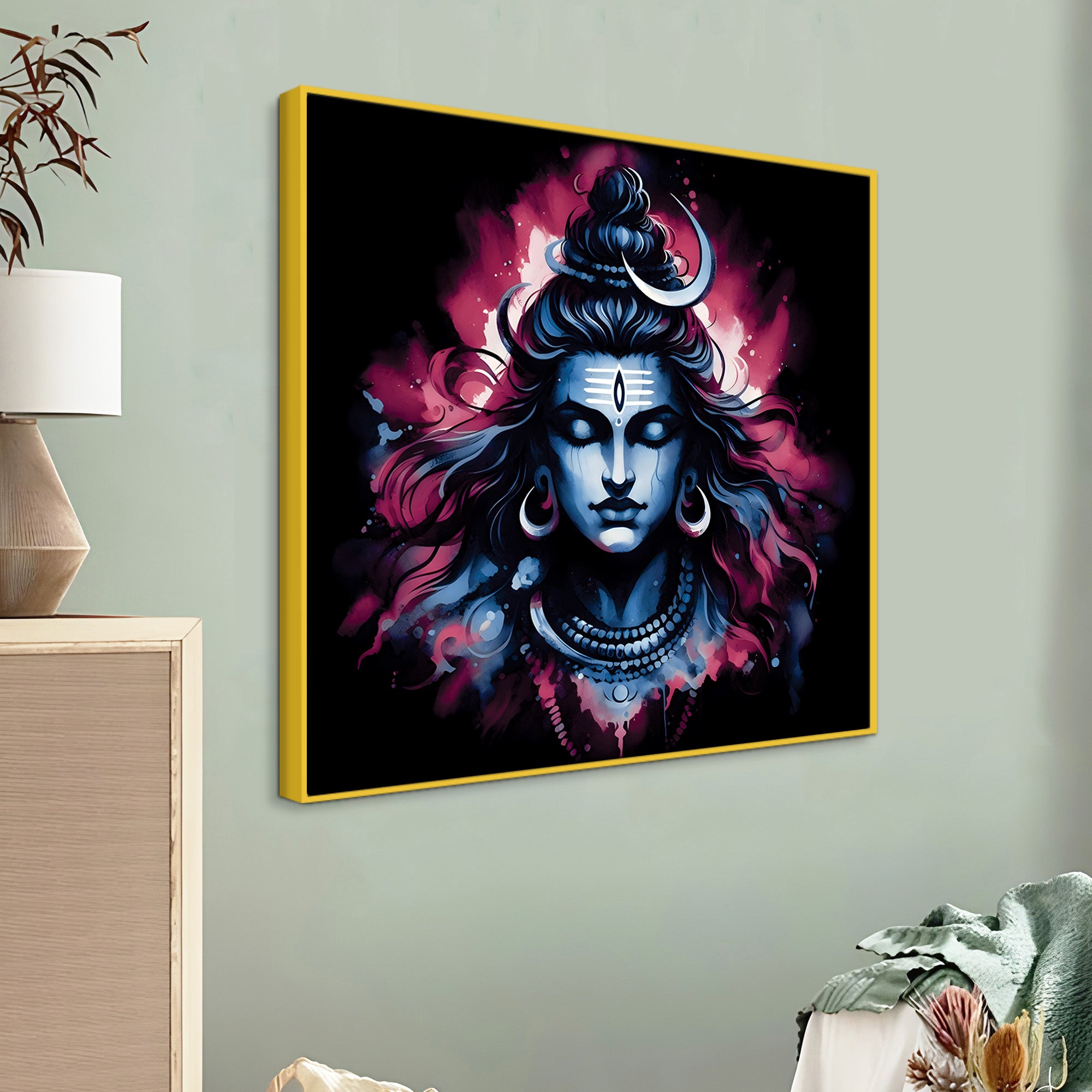 Shiva Trishul Spiritual Canvas Mahadev Home Decor Golden Frame Painting