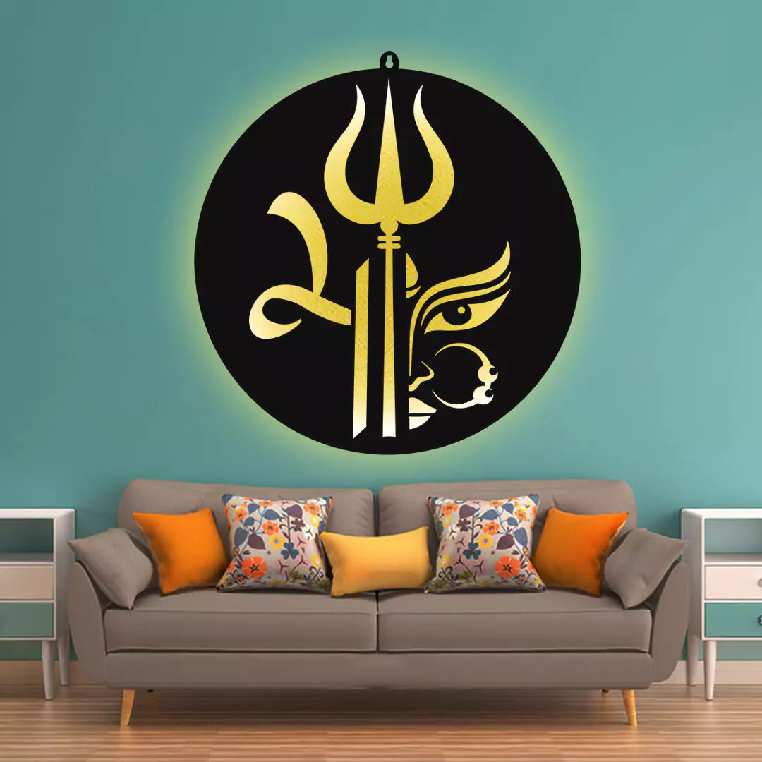 Shiva Trishul with Face LED Wall Decor Light for Temple and Wall Decor