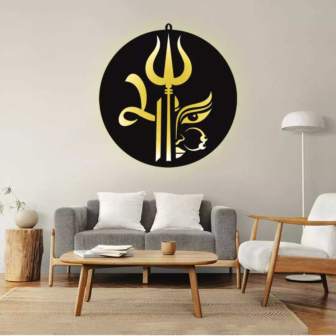 Shiva Trishul with Face LED Wall Decor Light for Temple and Wall Decor