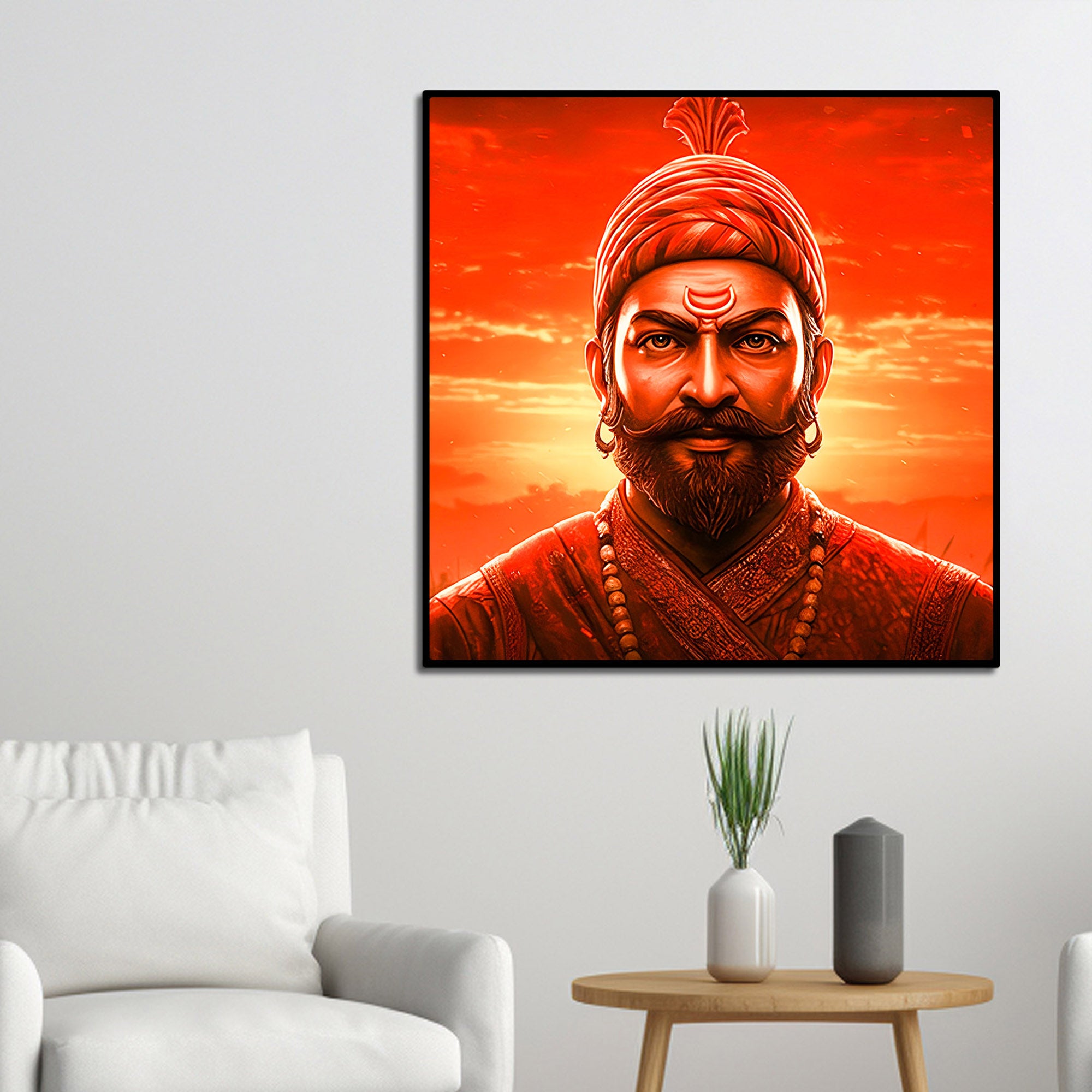 Shivaji Maharaj Bold Red Aura Warrior Canvas Wall Painting