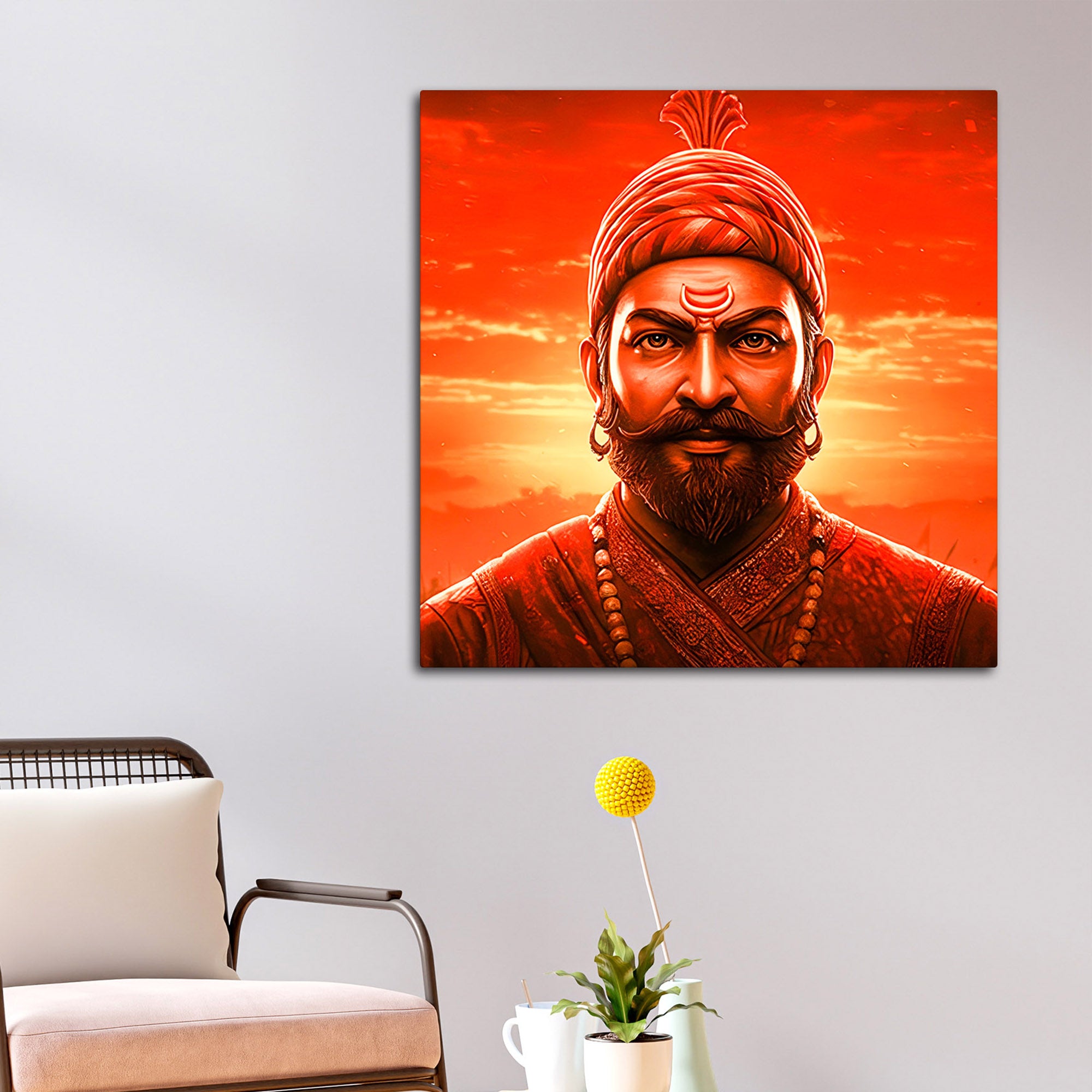 Shivaji Maharaj Bold Red Aura Warrior Canvas Wall Painting