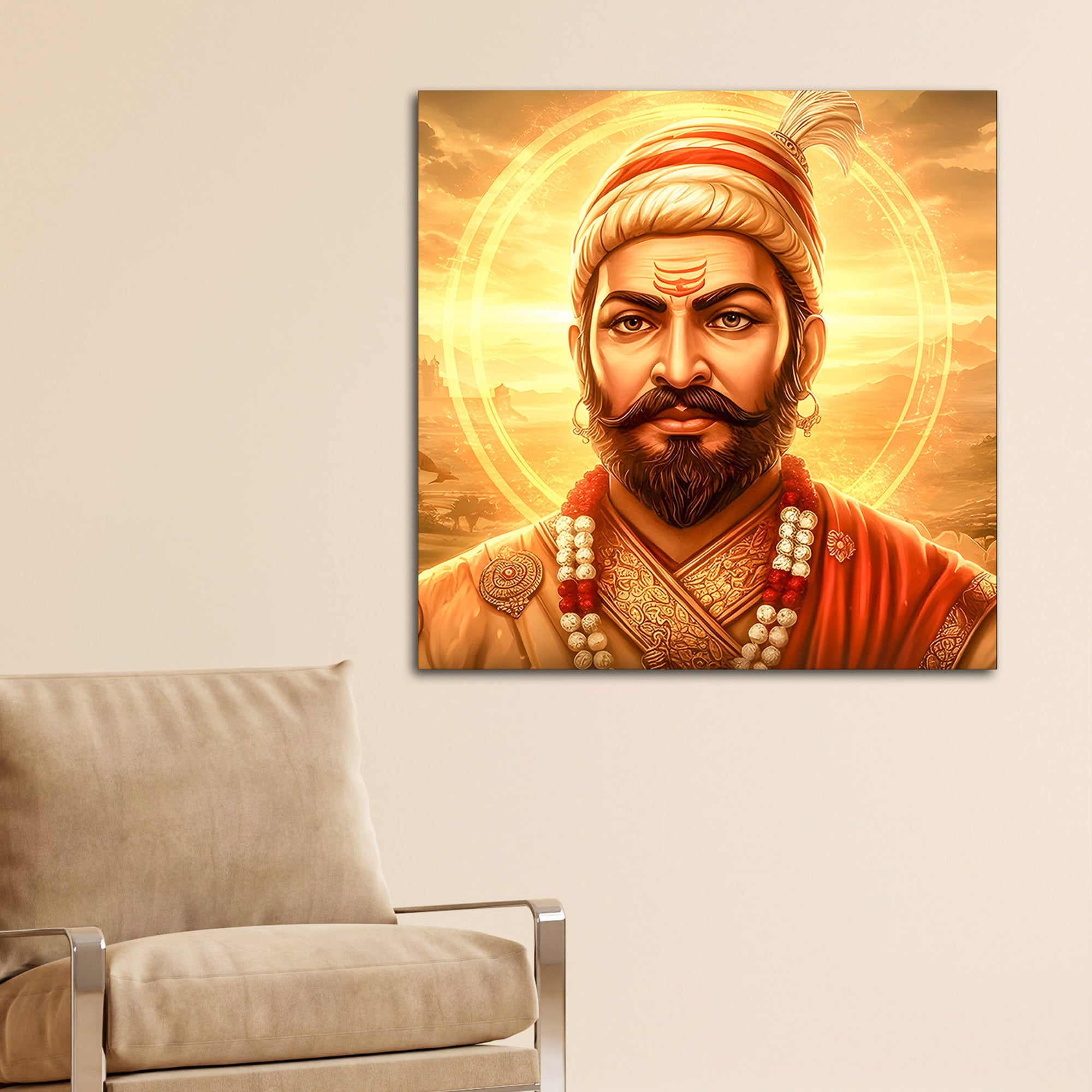 Shivaji Maharaj Majestic Golden Aura Canvas Wall Painting