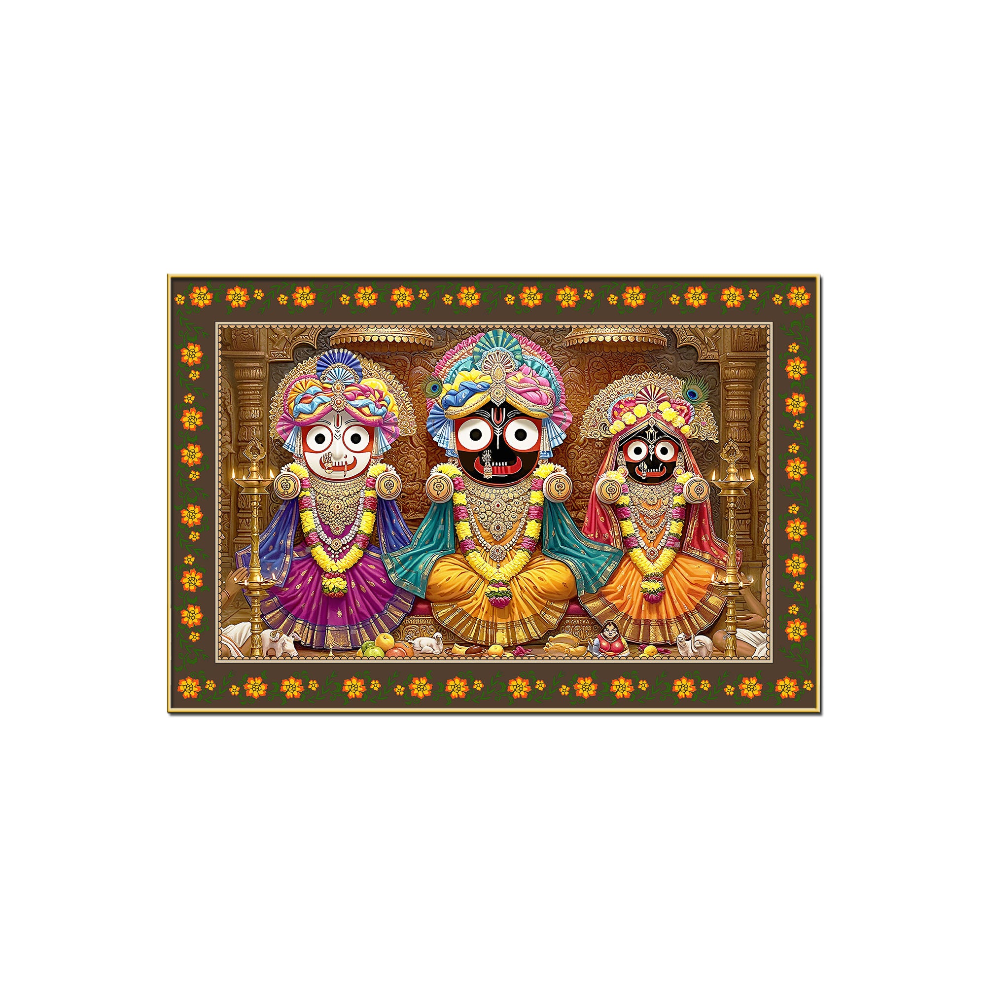 Shree Jagannath Deities Floral Border Canvas Wall Painting