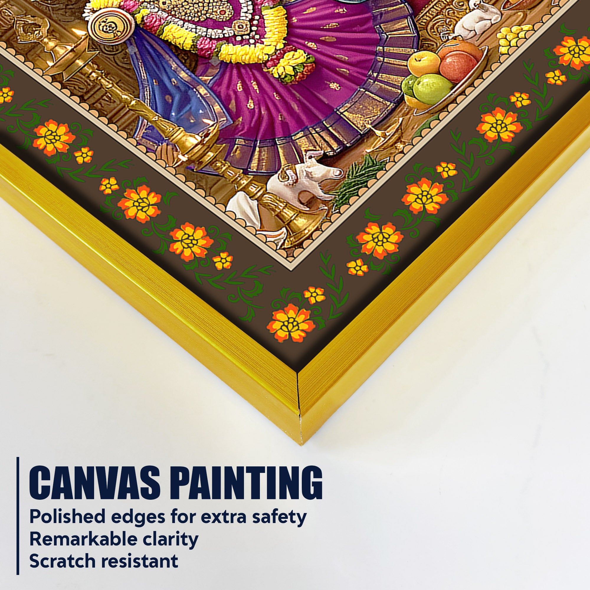 Shree Jagannath Deities Floral Border Canvas Wall Painting