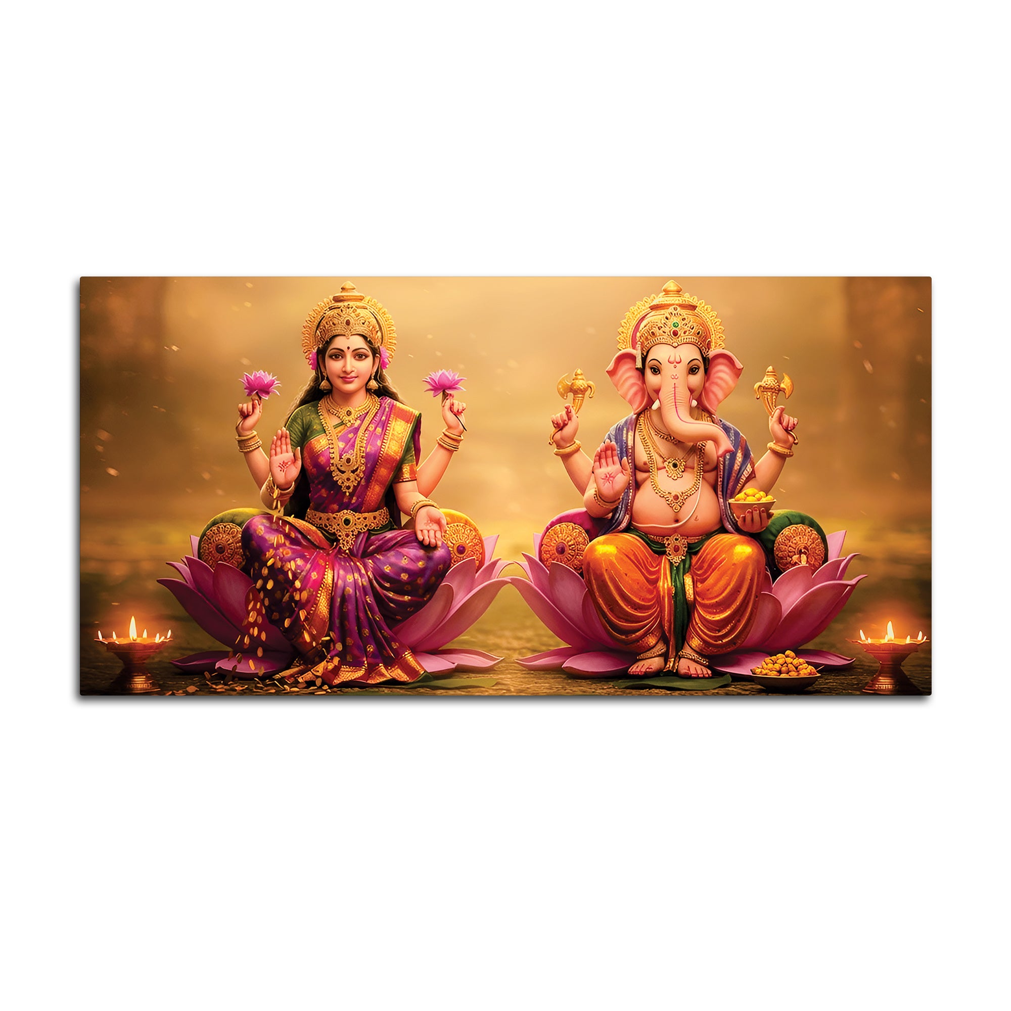 Shree Lakshmi & Ganesh Luxury Canvas Wall Painting for Home & Office – Modern Spiritual Wall Decor