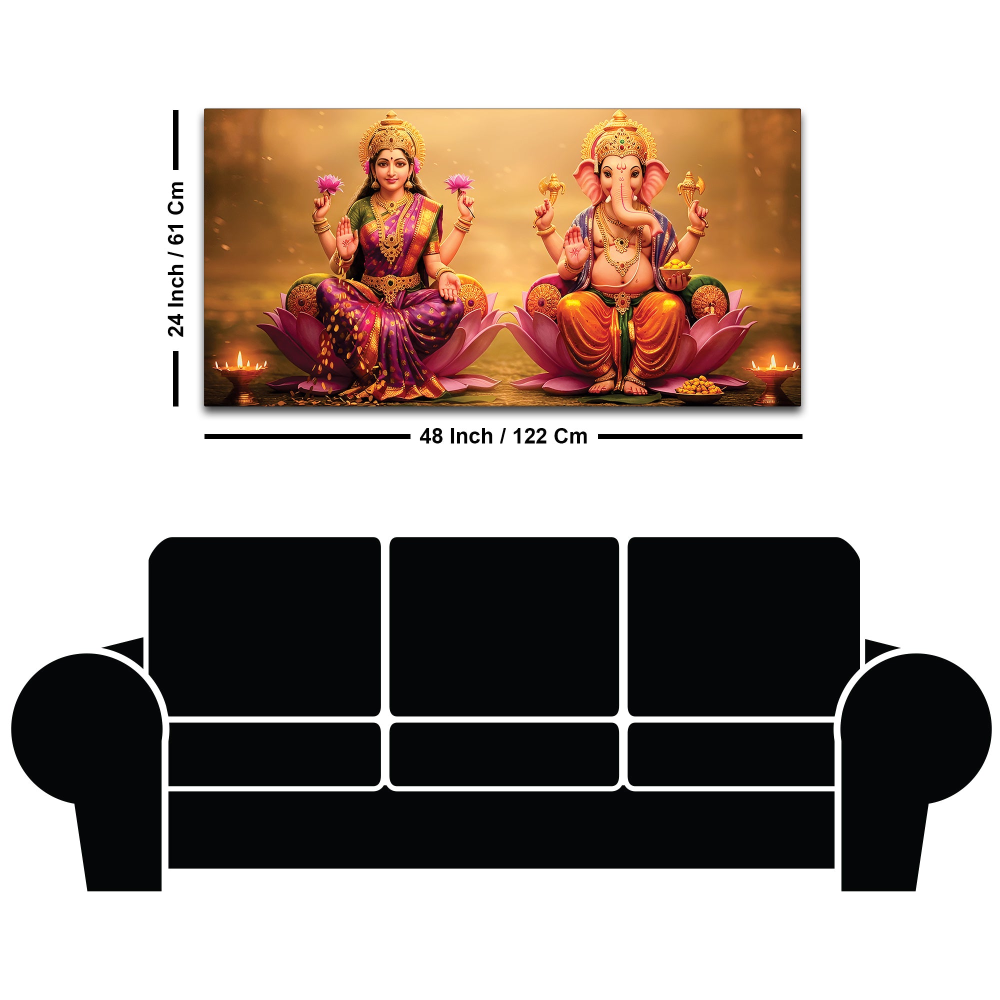 Shree Lakshmi & Ganesh Luxury Canvas Wall Painting for Home & Office – Modern Spiritual Wall Decor