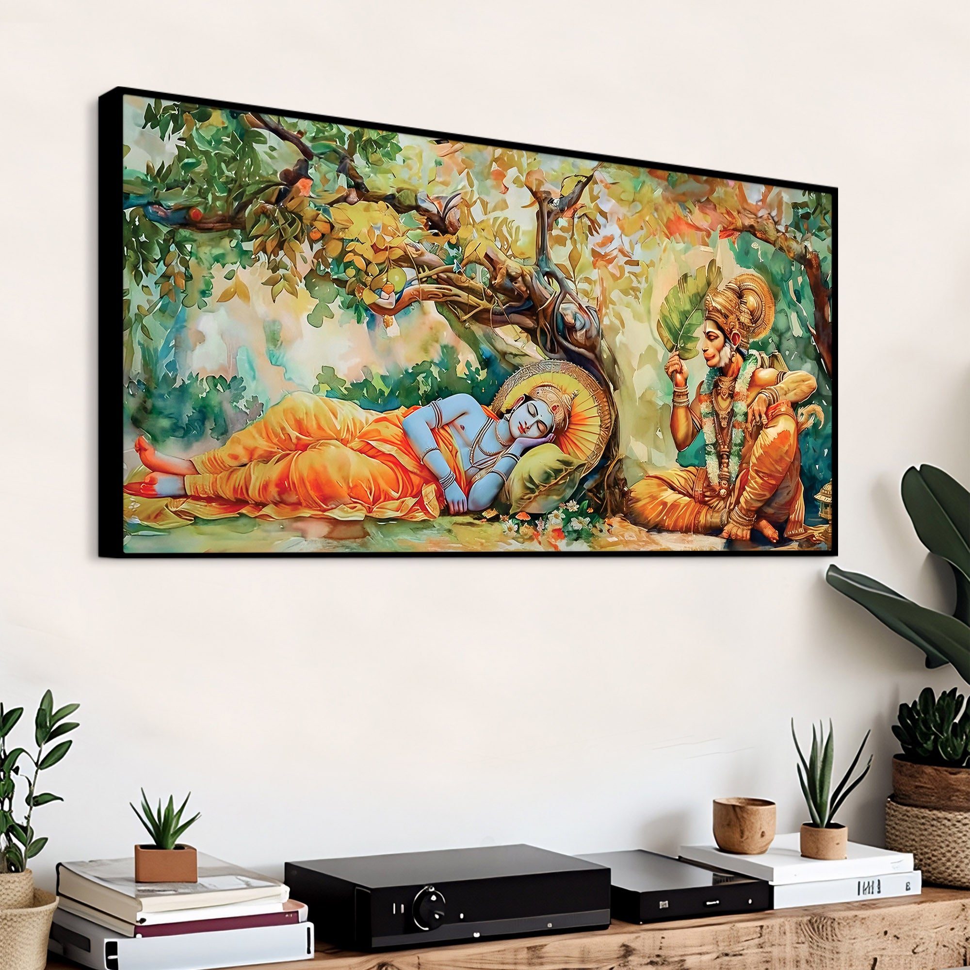 Shree Ram and Hanuman Religious Canvas Wall Painting