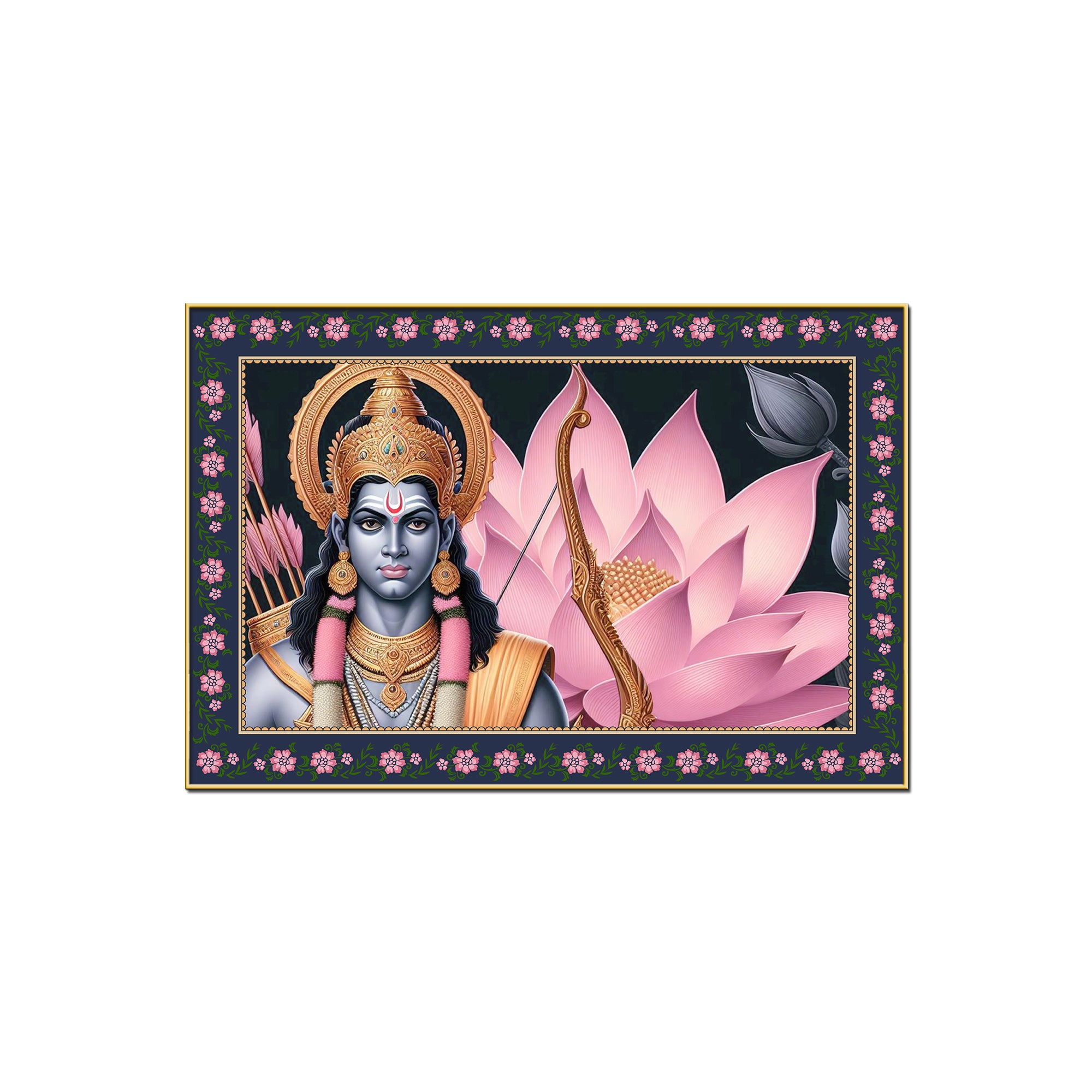 Shree Ram in Lotus Background Floral Border Canvas Wall Painting