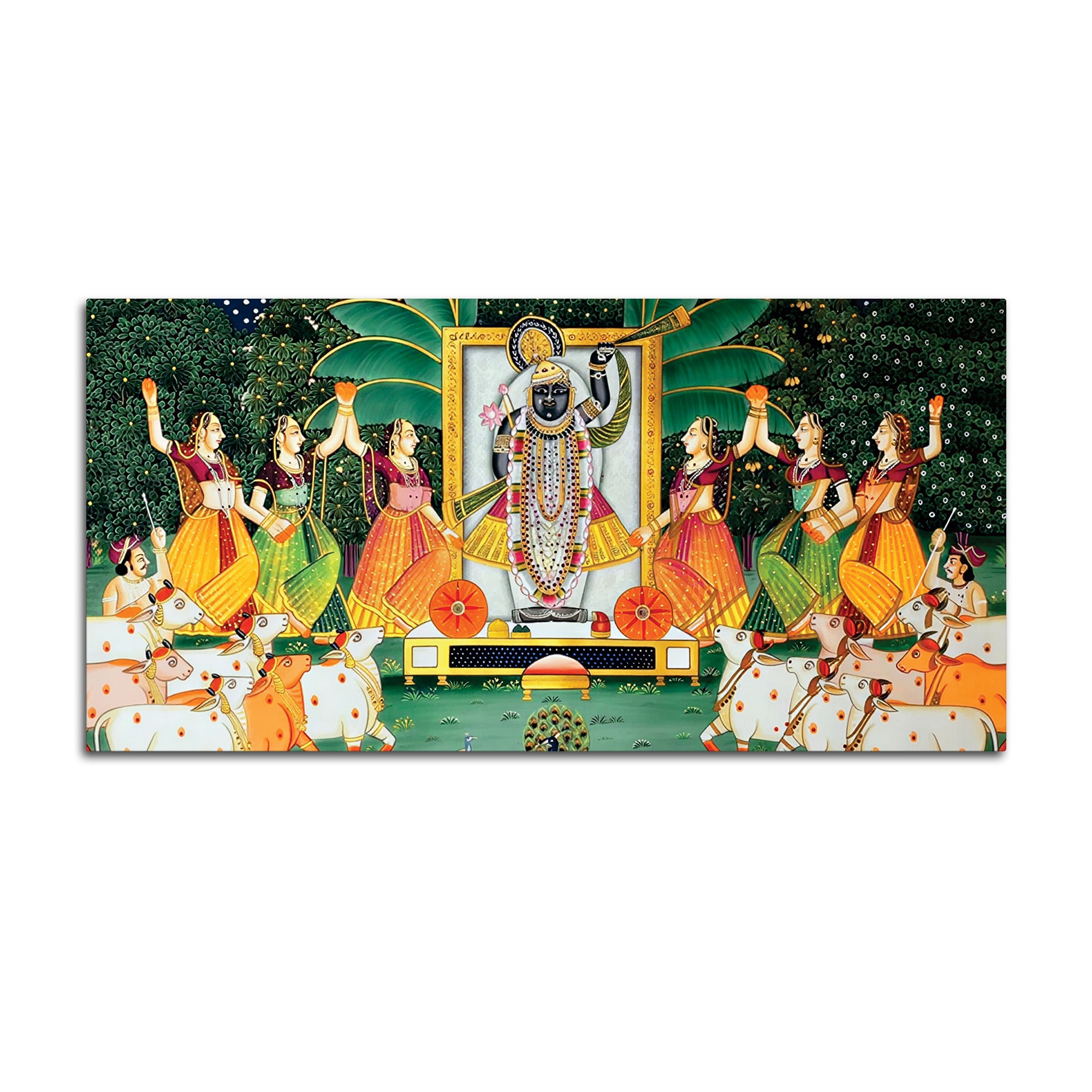 Shreenathji Pichwai Canvas Wall Painting with Devotees & Cows