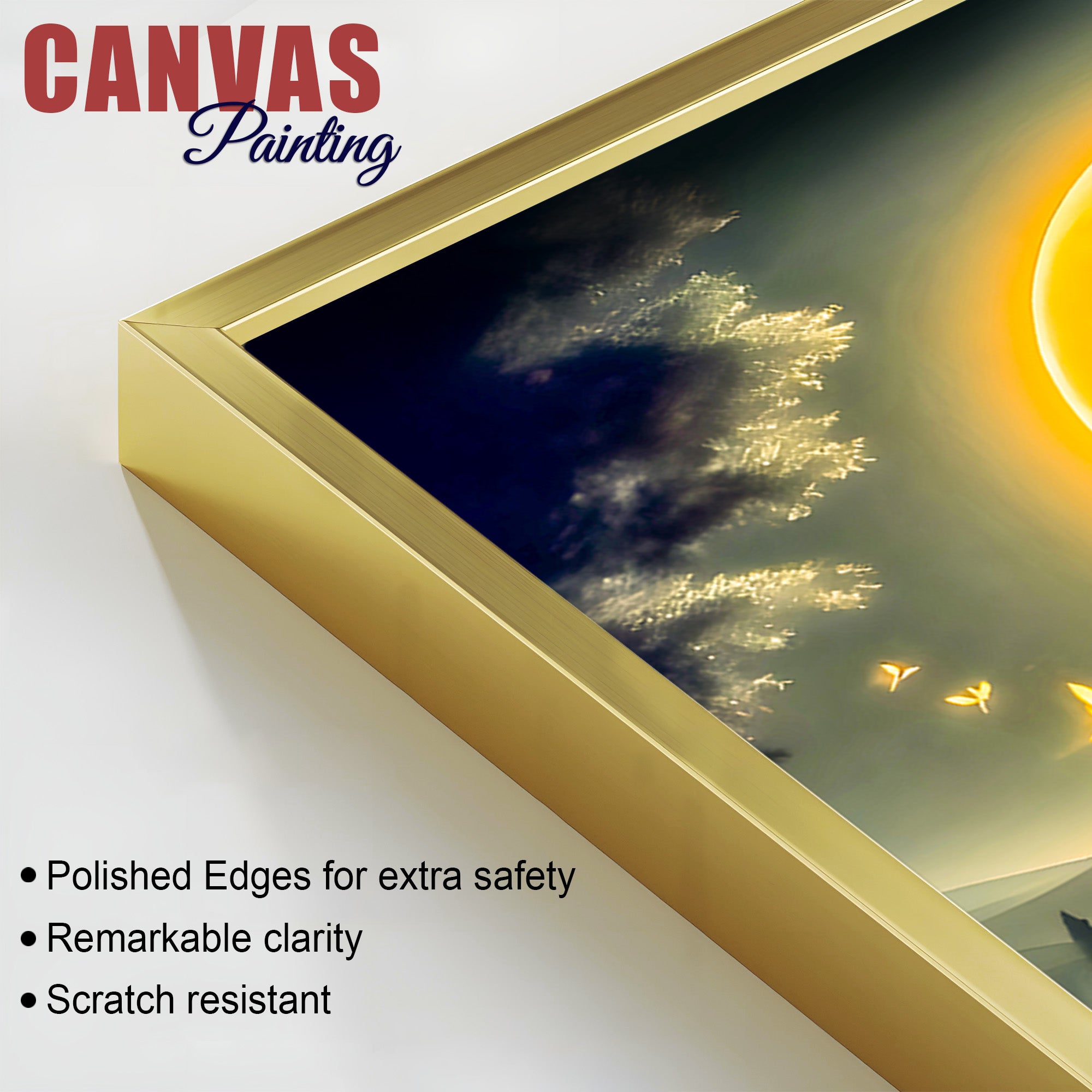 Shri Radha Krishna Moonlit Landscape Canvas Wall Painting for Home & Office – Modern Spiritual Wall Decor