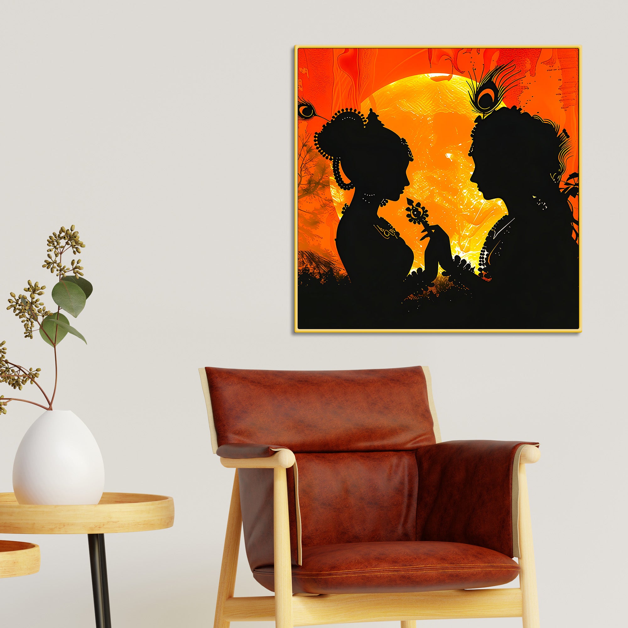 Shri Radha Krishna Silhouette Wall Painting for Home & Office – Modern Spiritual Wall Decor