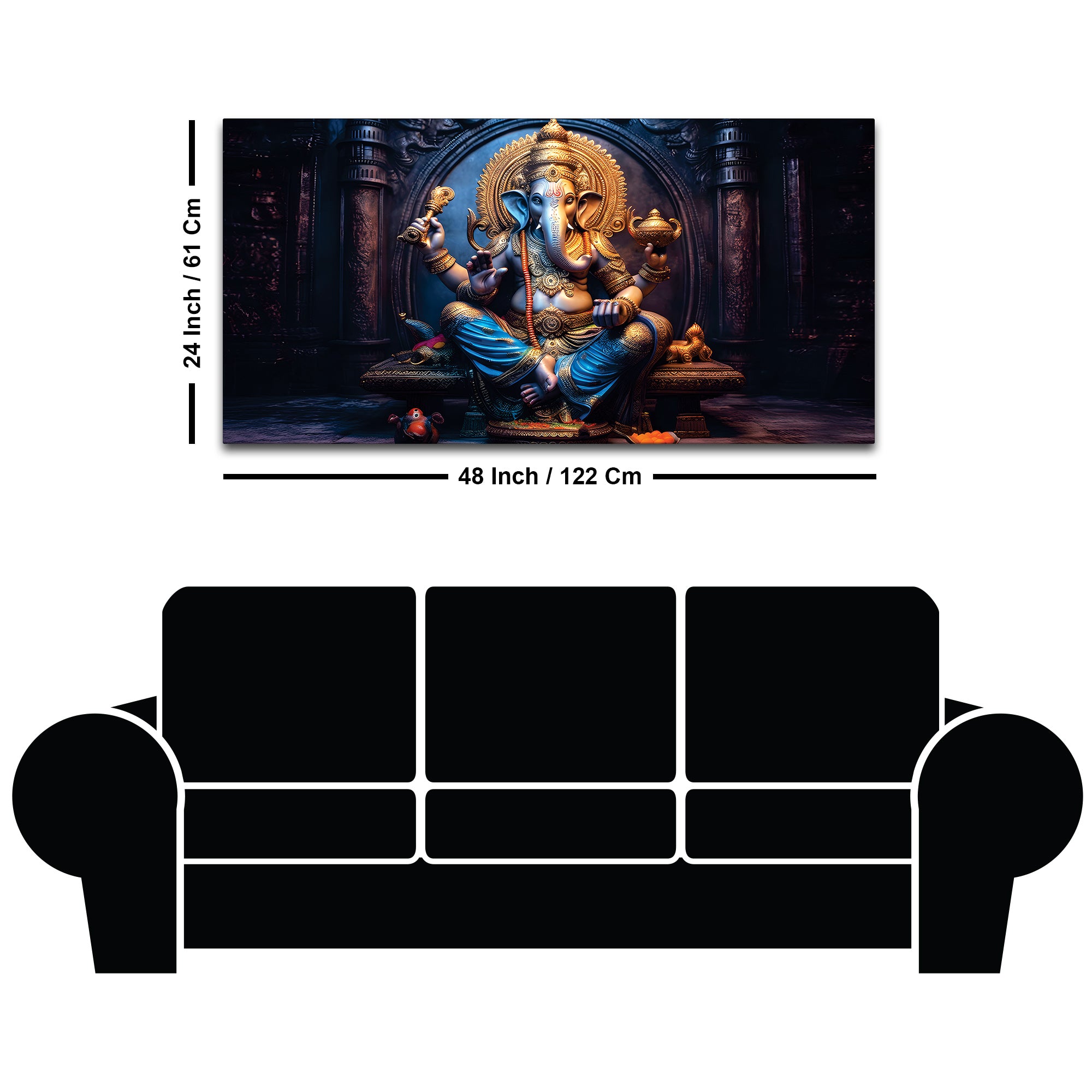 Shri Vighnaharta Lord Ganesha Auspicious Golden Sculpture Canvas Wall Painting for Home & Office – Modern Religious Wall Decor