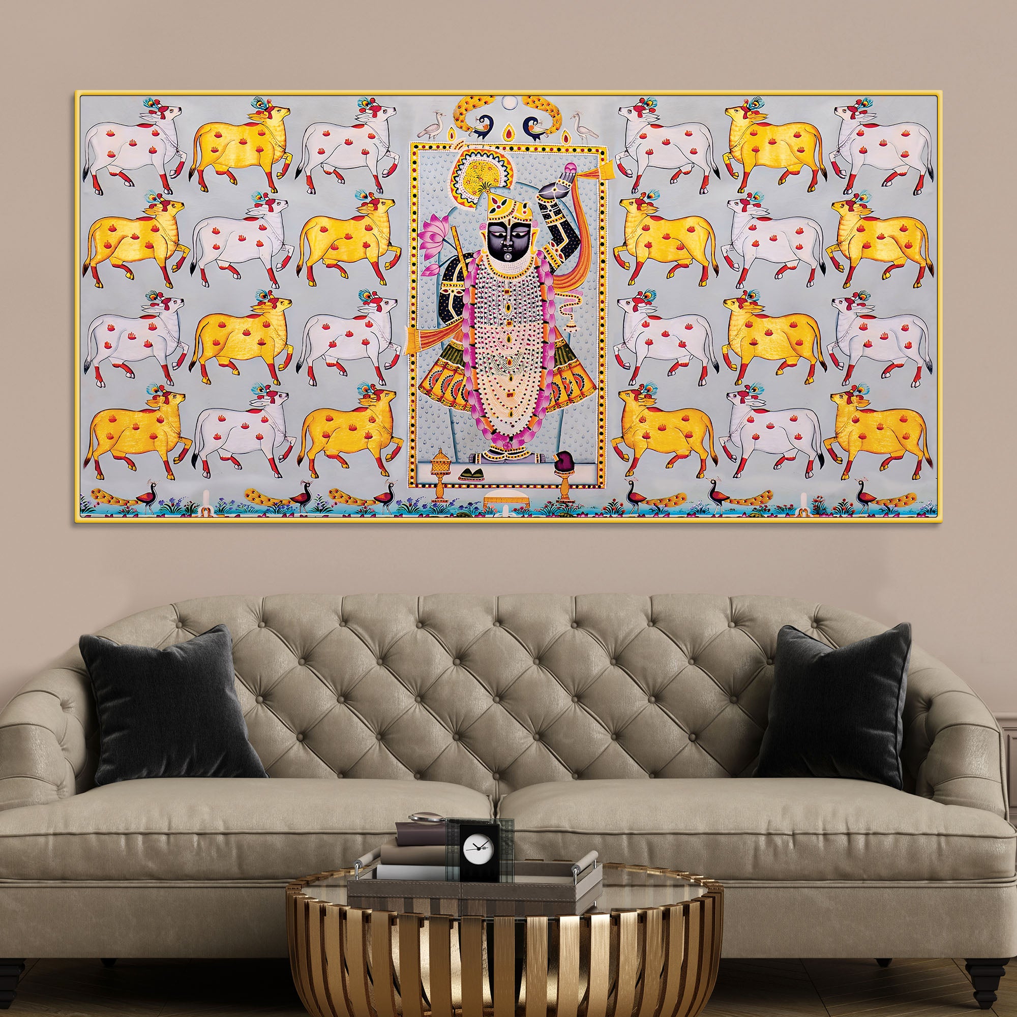 Shrinathji Pichwai Art Wall Painting with Sacred Cows