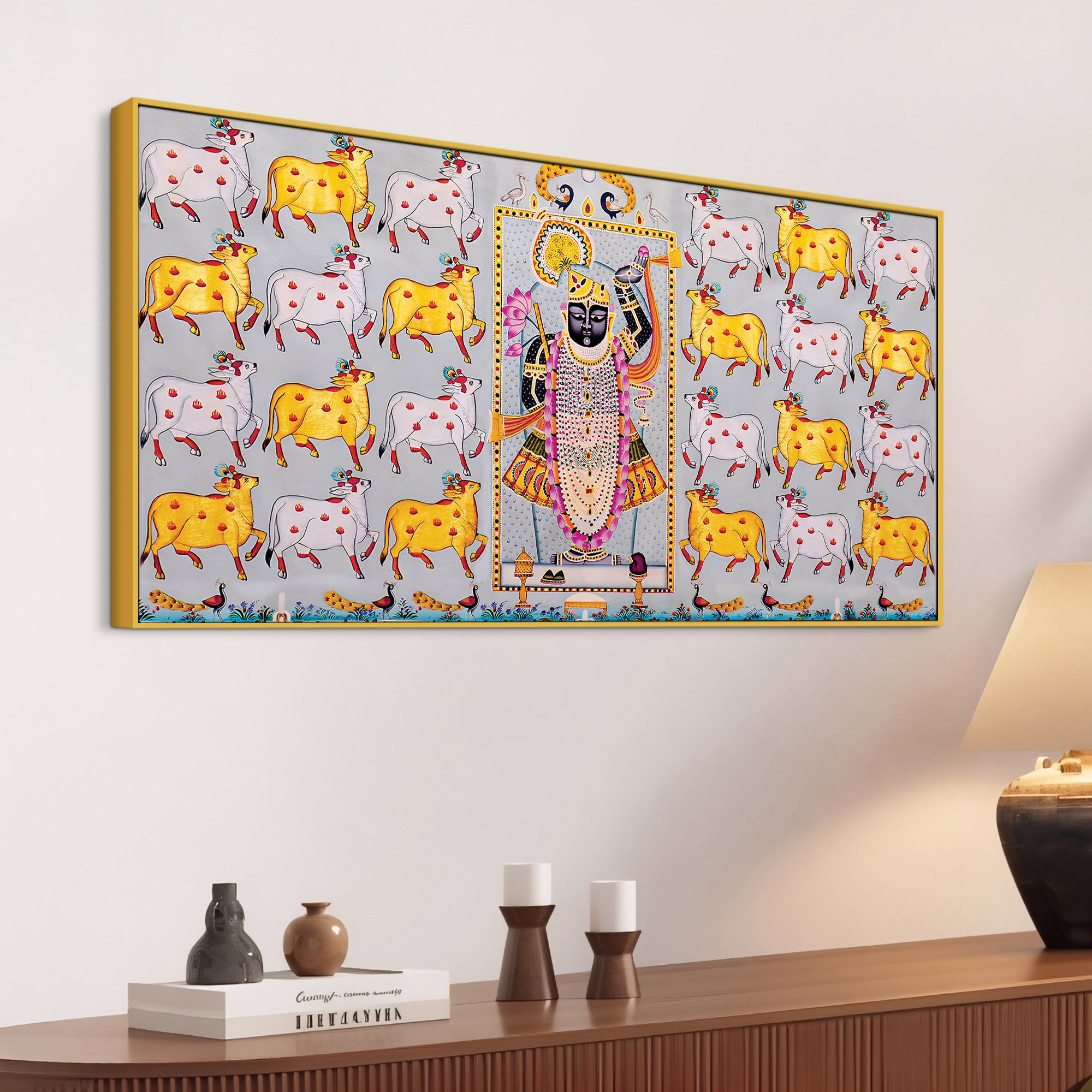 Shrinathji Pichwai Art Wall Painting with Sacred Cows