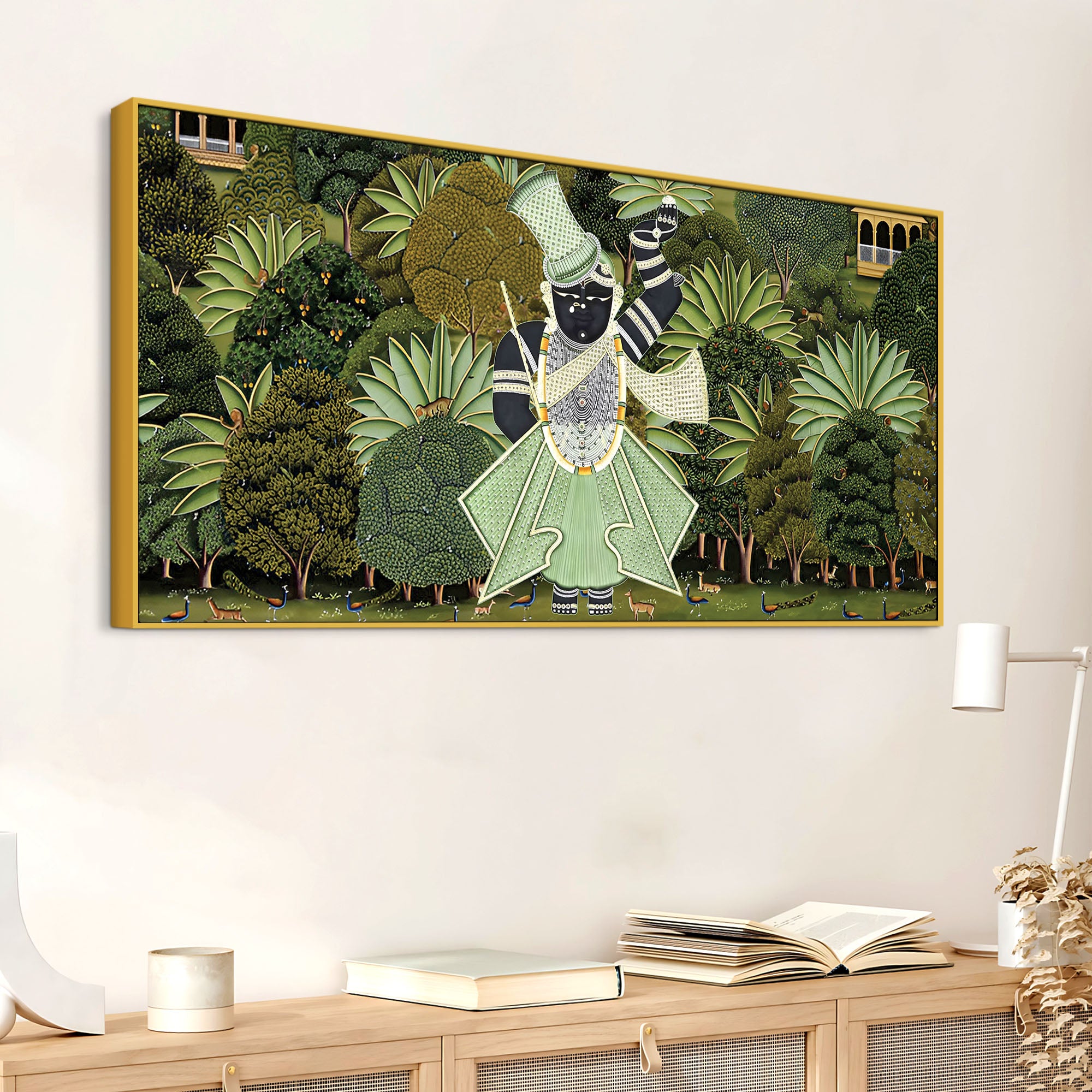 Shrinathji Pichwai Forest Scene Canvas Wall Painting