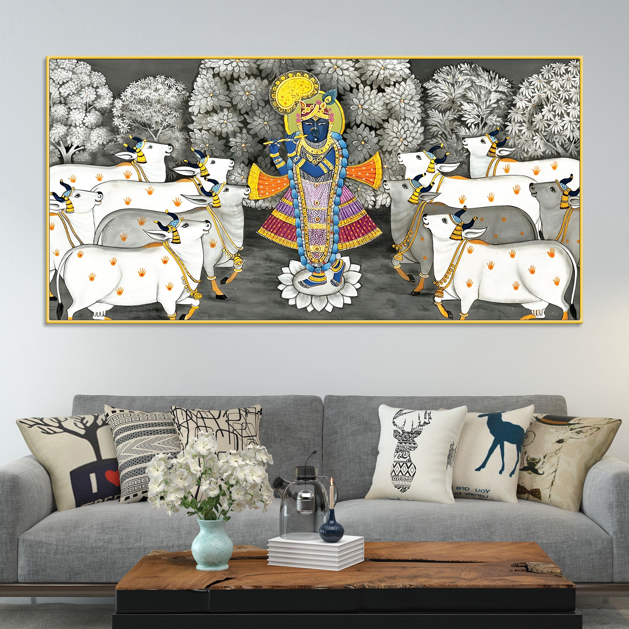 Shrinathji with Cows Traditional Pichwai Painting
