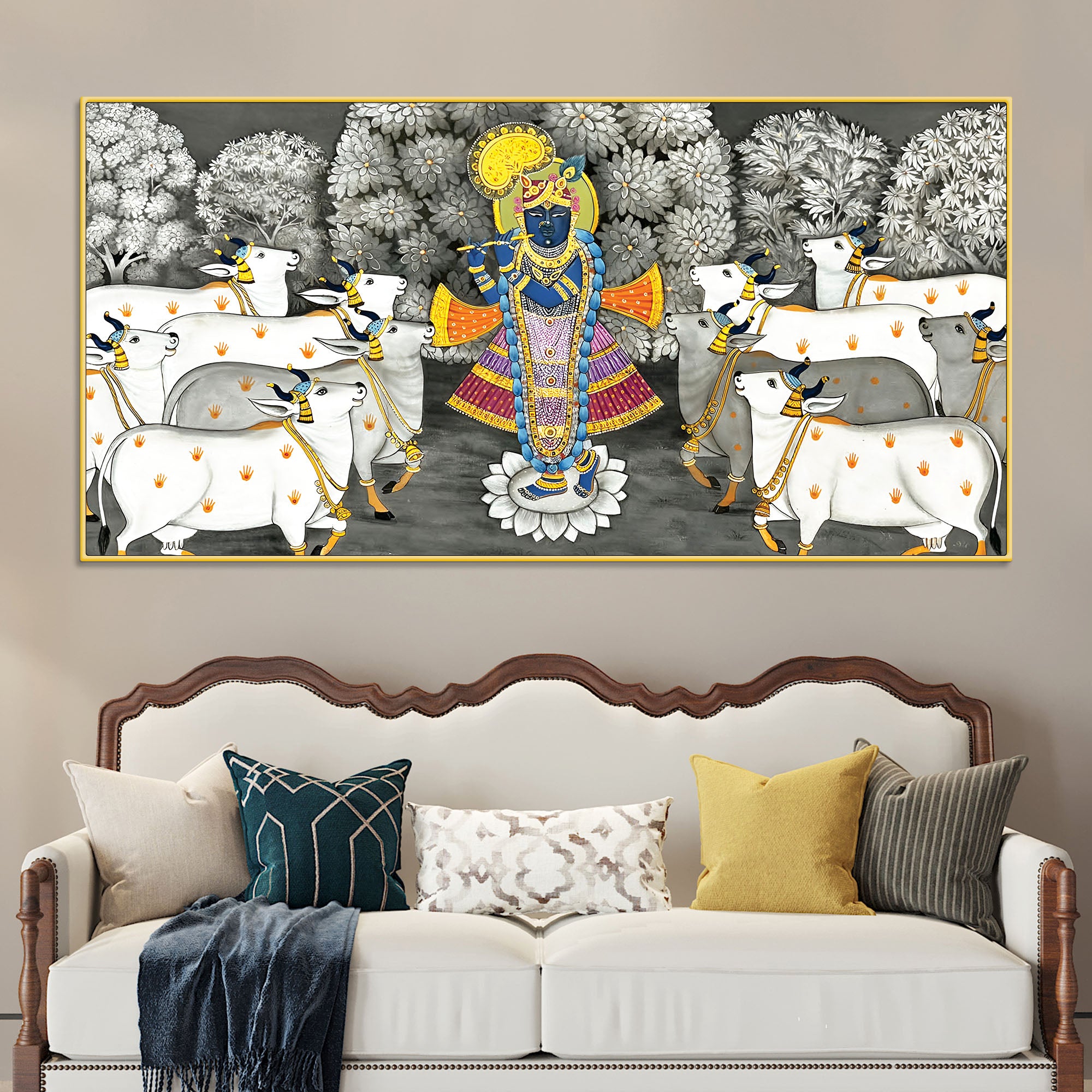 Shrinathji with Cows Traditional Pichwai Painting