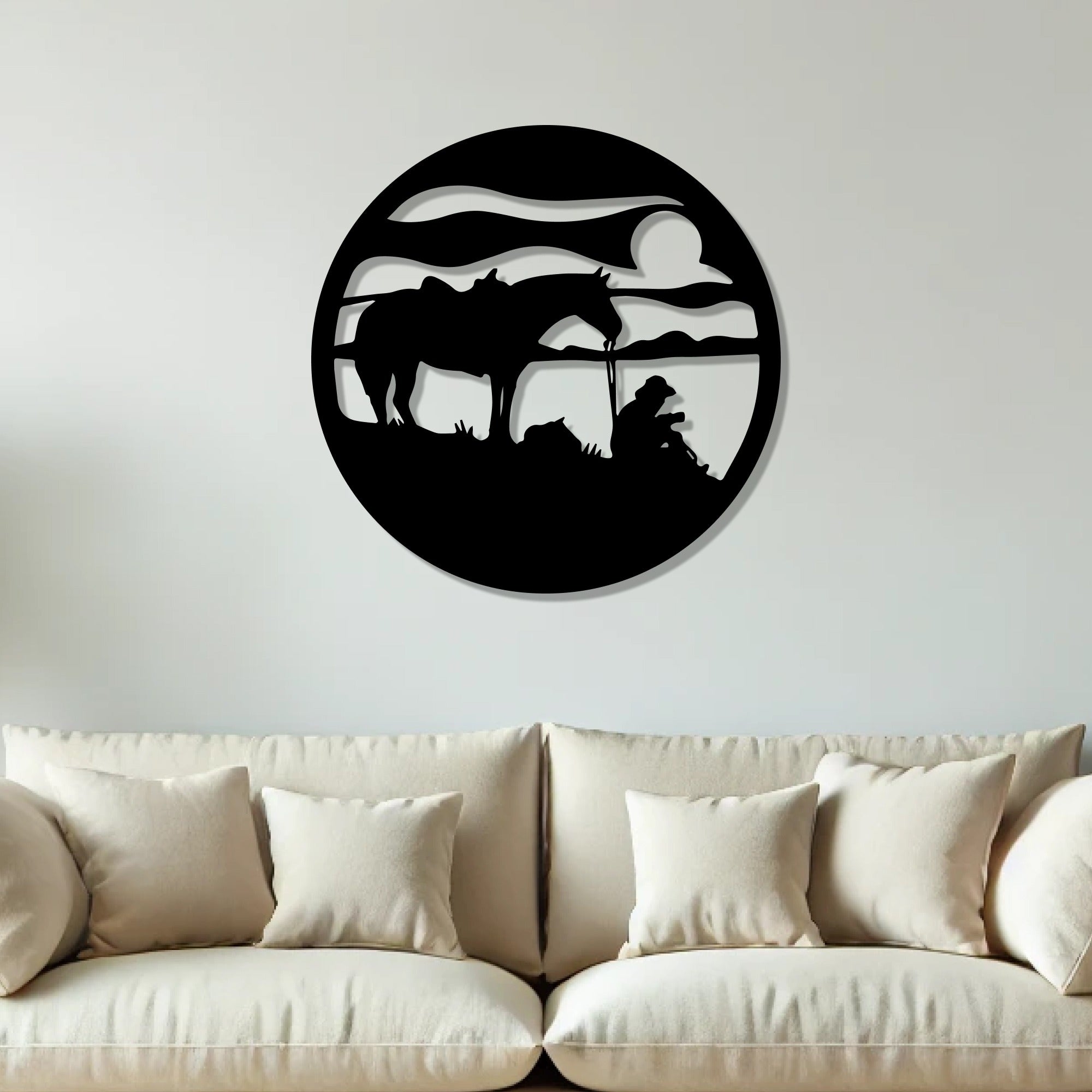 Silhouettes of Man & Horse Metal Art Wall Decor