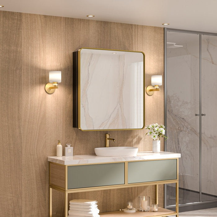 Sleek Golden Edge Mirror Cabinet with Storage Shelves