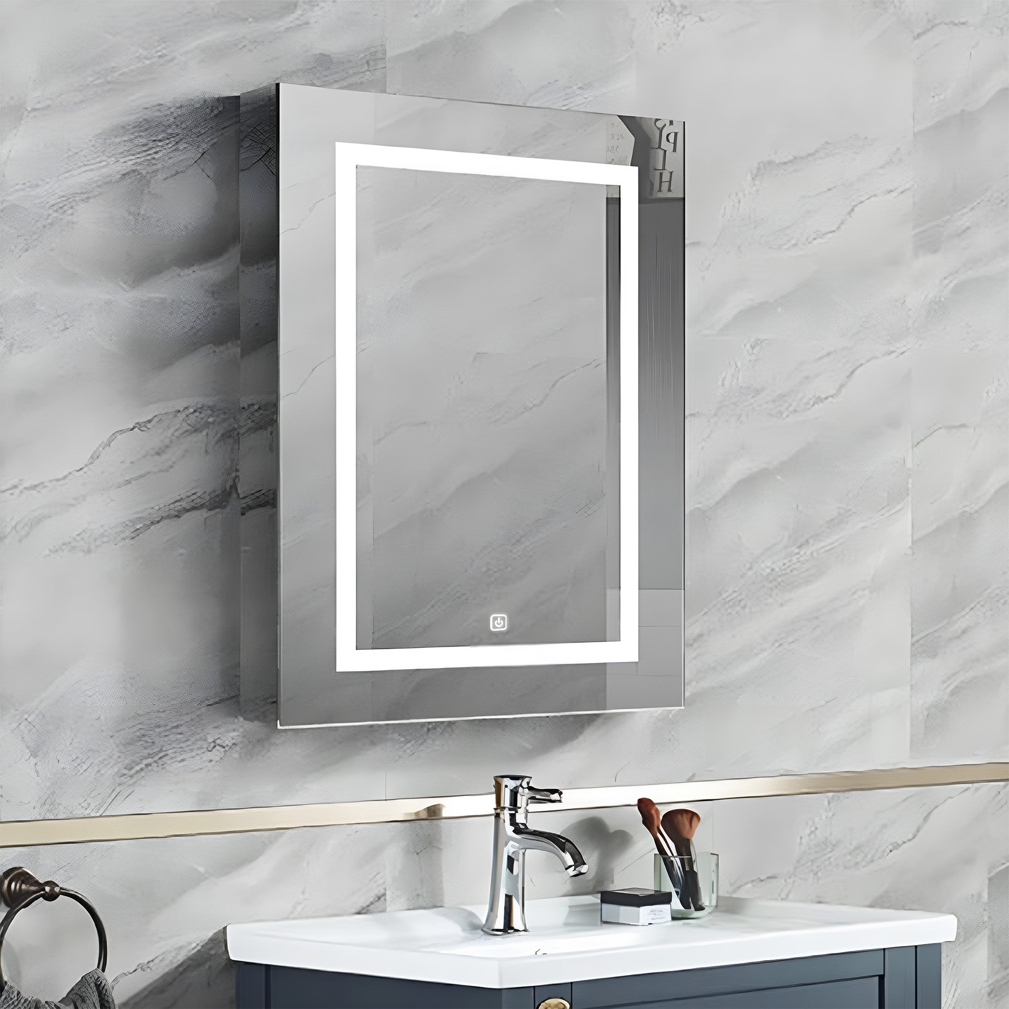 Sleek Reflective LED Cabinet Mirror for Bathroom with Hidden Storage