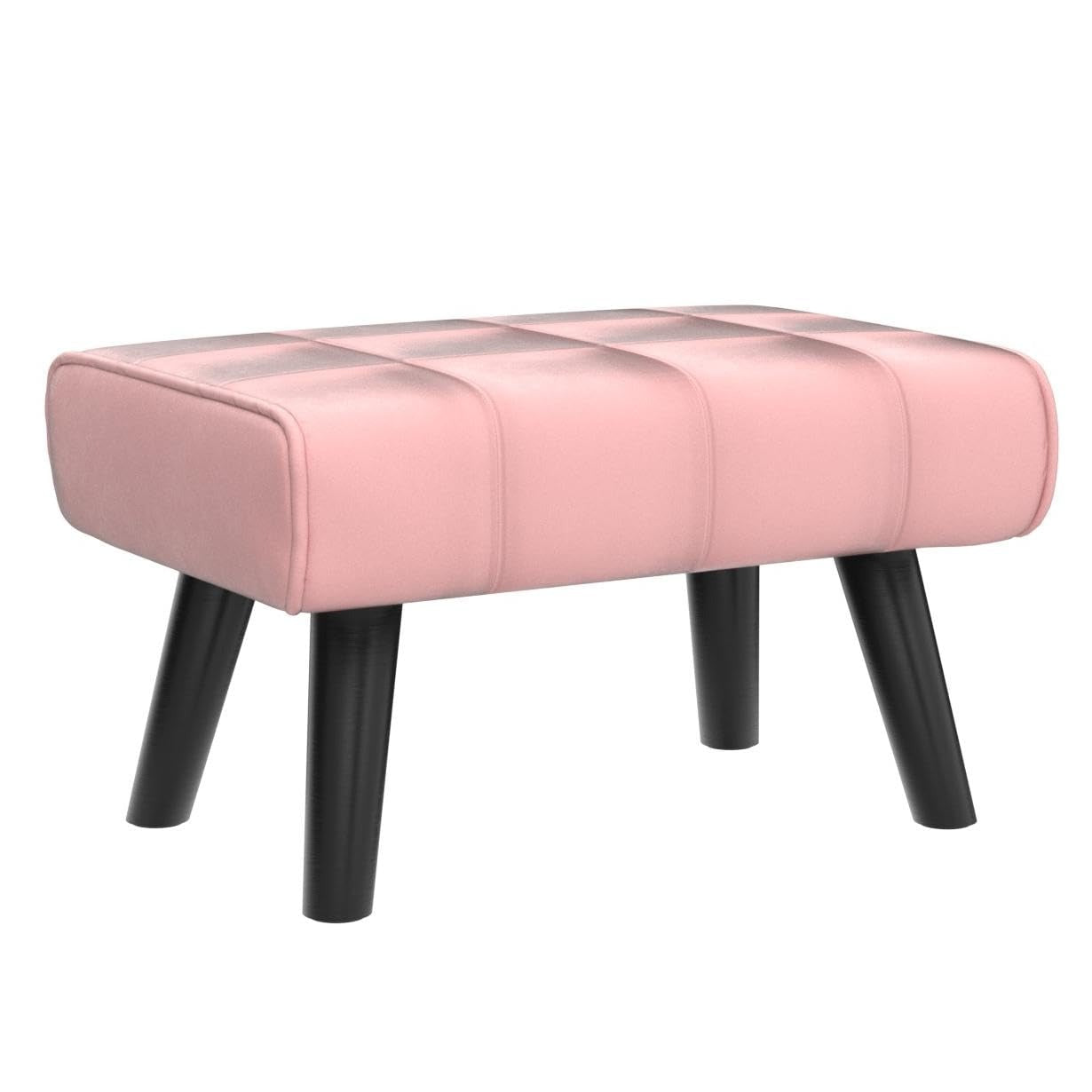 Small Pink Velvet Ottoman Footstool with Black Wooden Legs