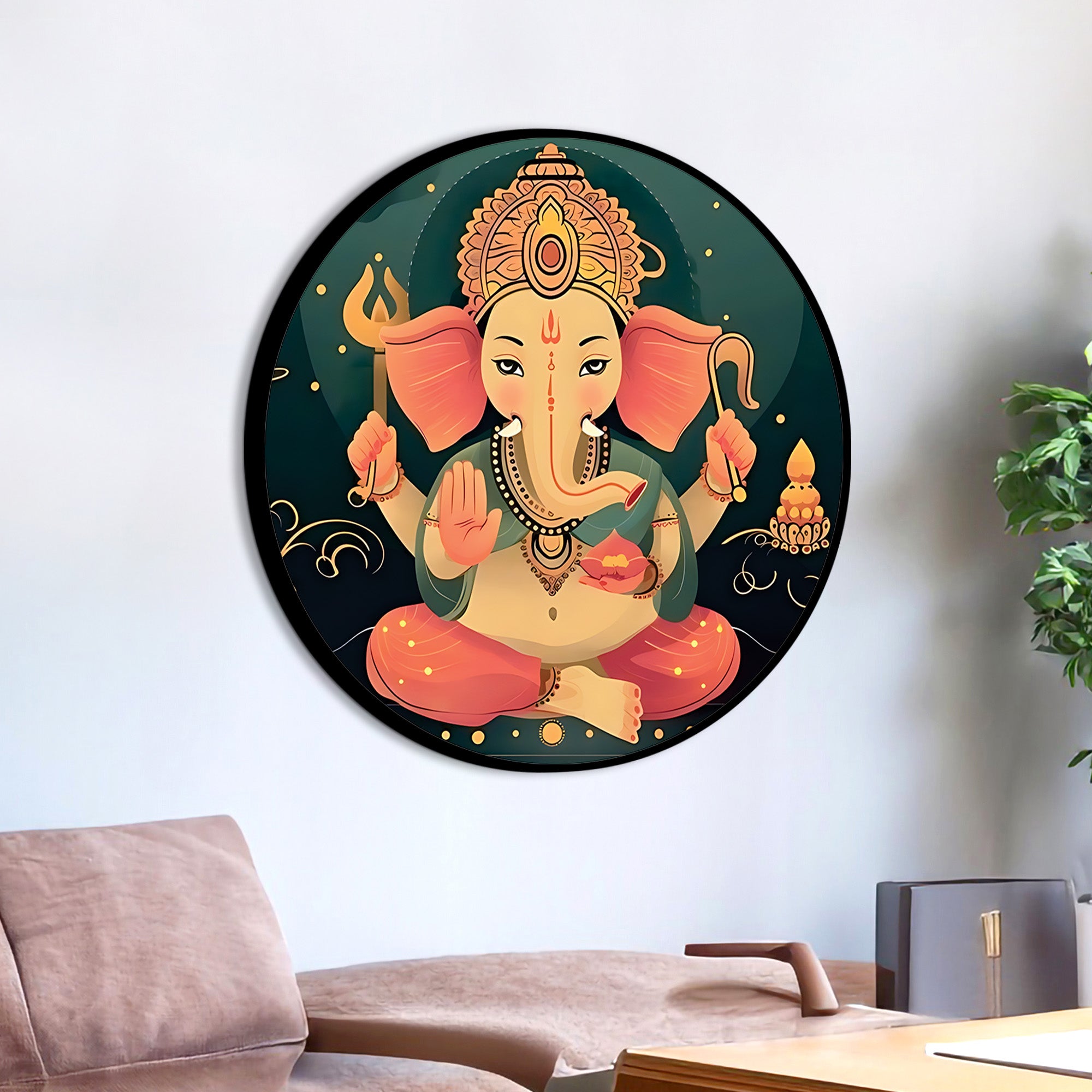 Soft Style Ganesh Ji Round Painting