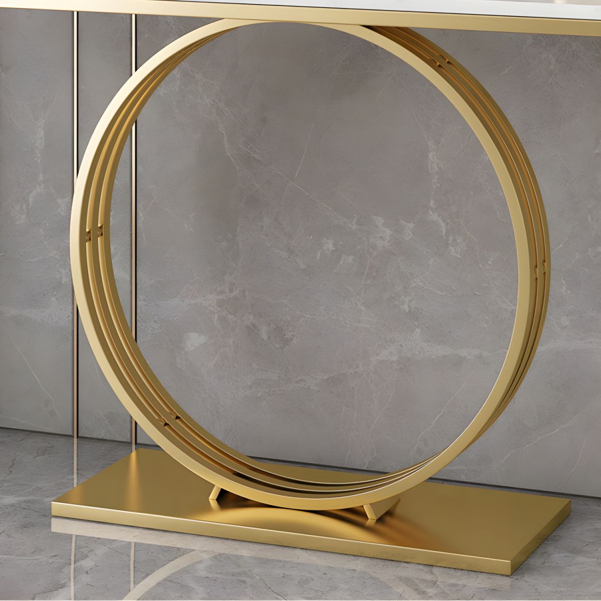 Sophisticated Black Marble Console Table with Gold Circular Base