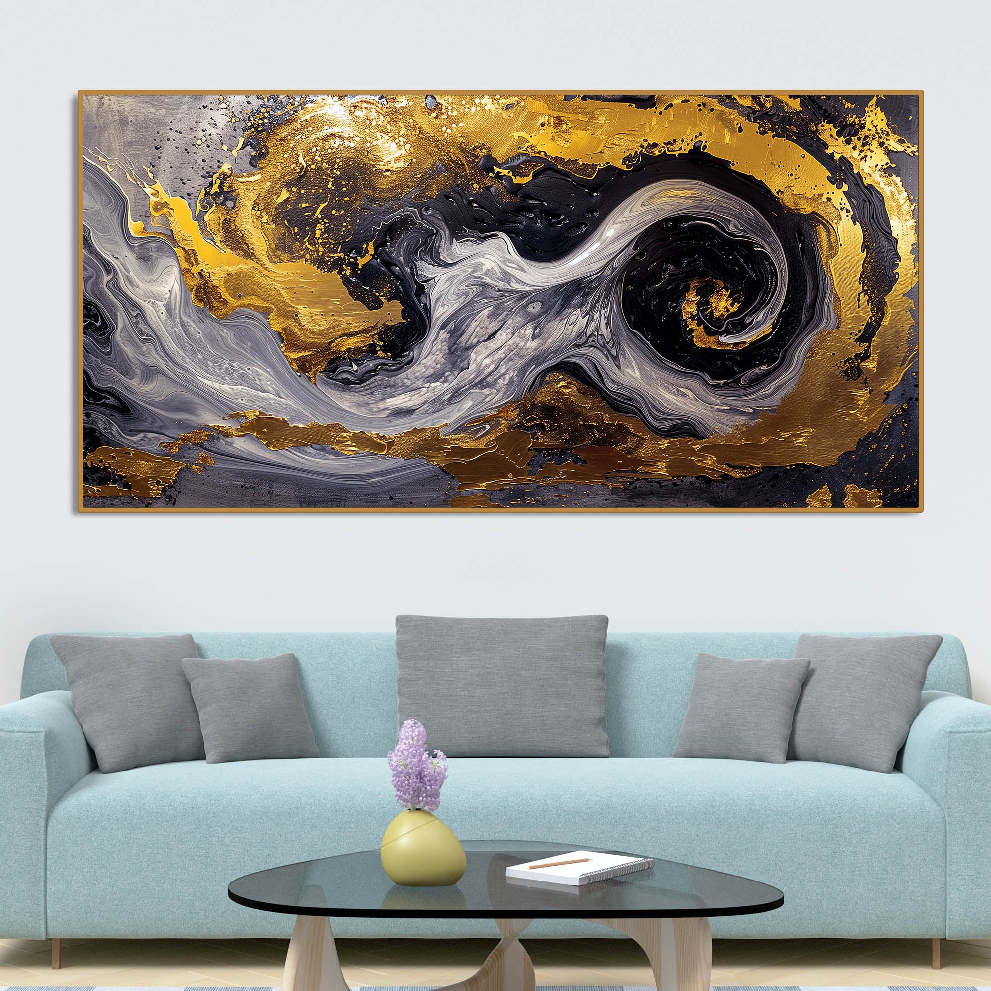 Spectacular Dark Black and Golden Abstract Wooden Wall Painting