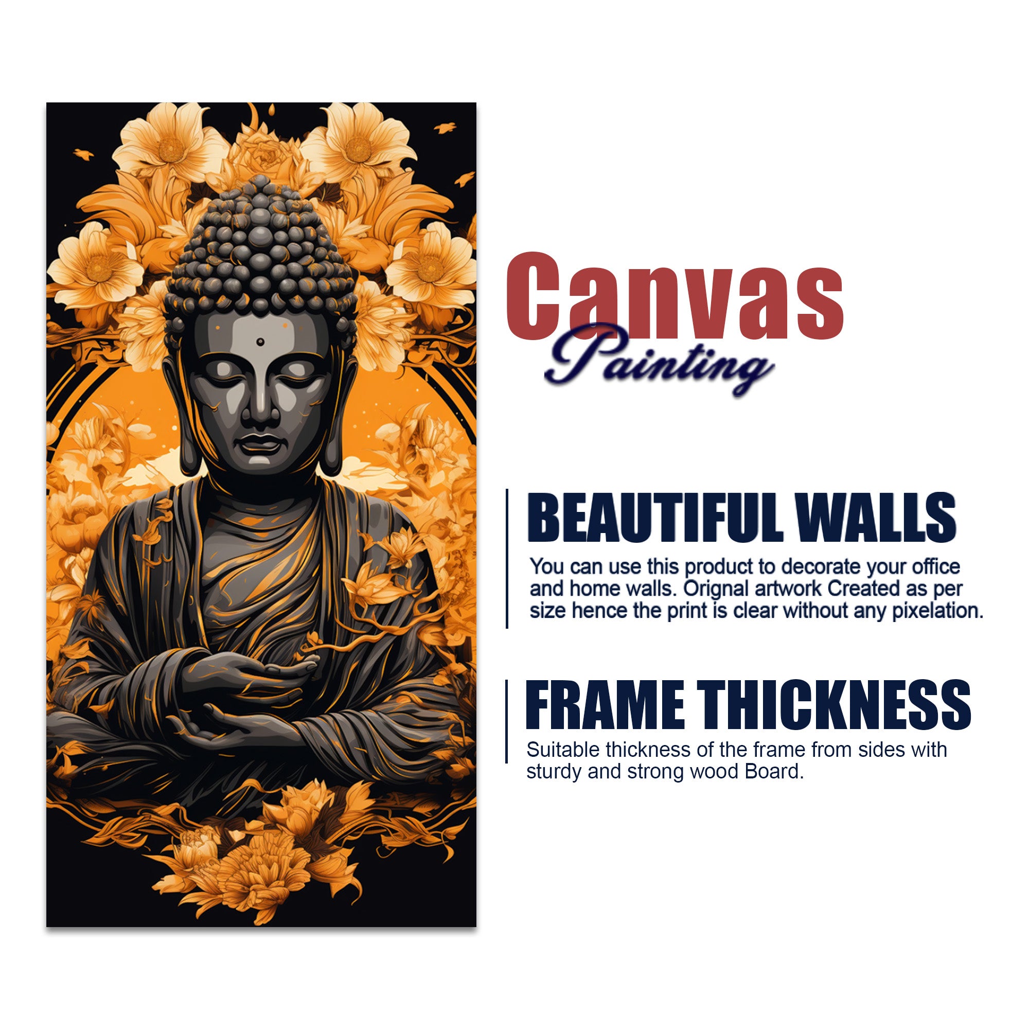 Spiritual Buddha Statue with Flowers Floral Art Canvas Wall Painting
