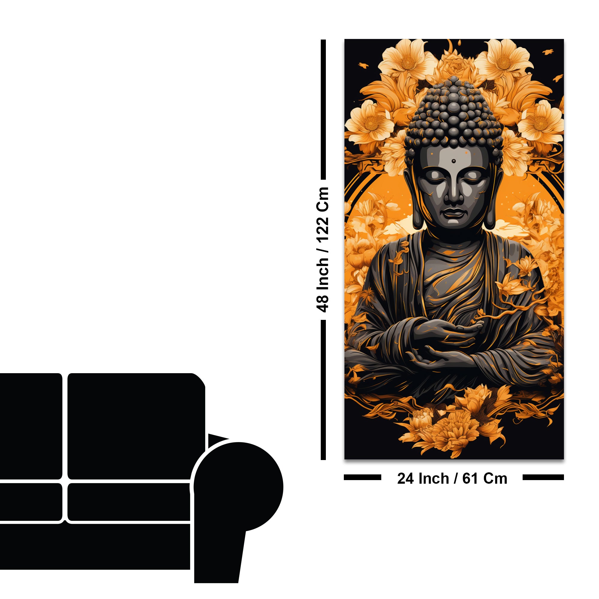 Spiritual Buddha Statue with Flowers Floral Art Canvas Wall Painting