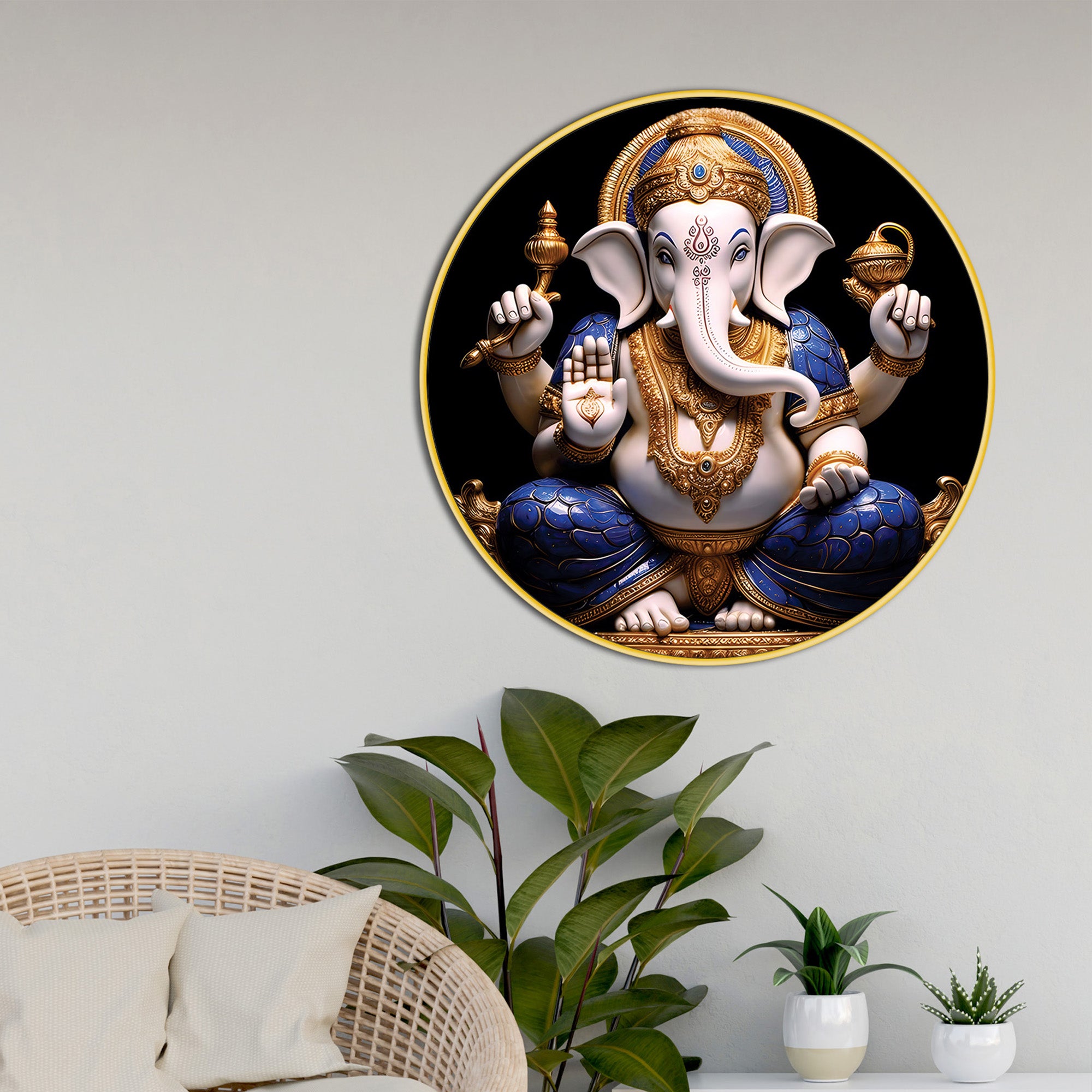 Spiritual Ganesh Ji Round Canvas Painting
