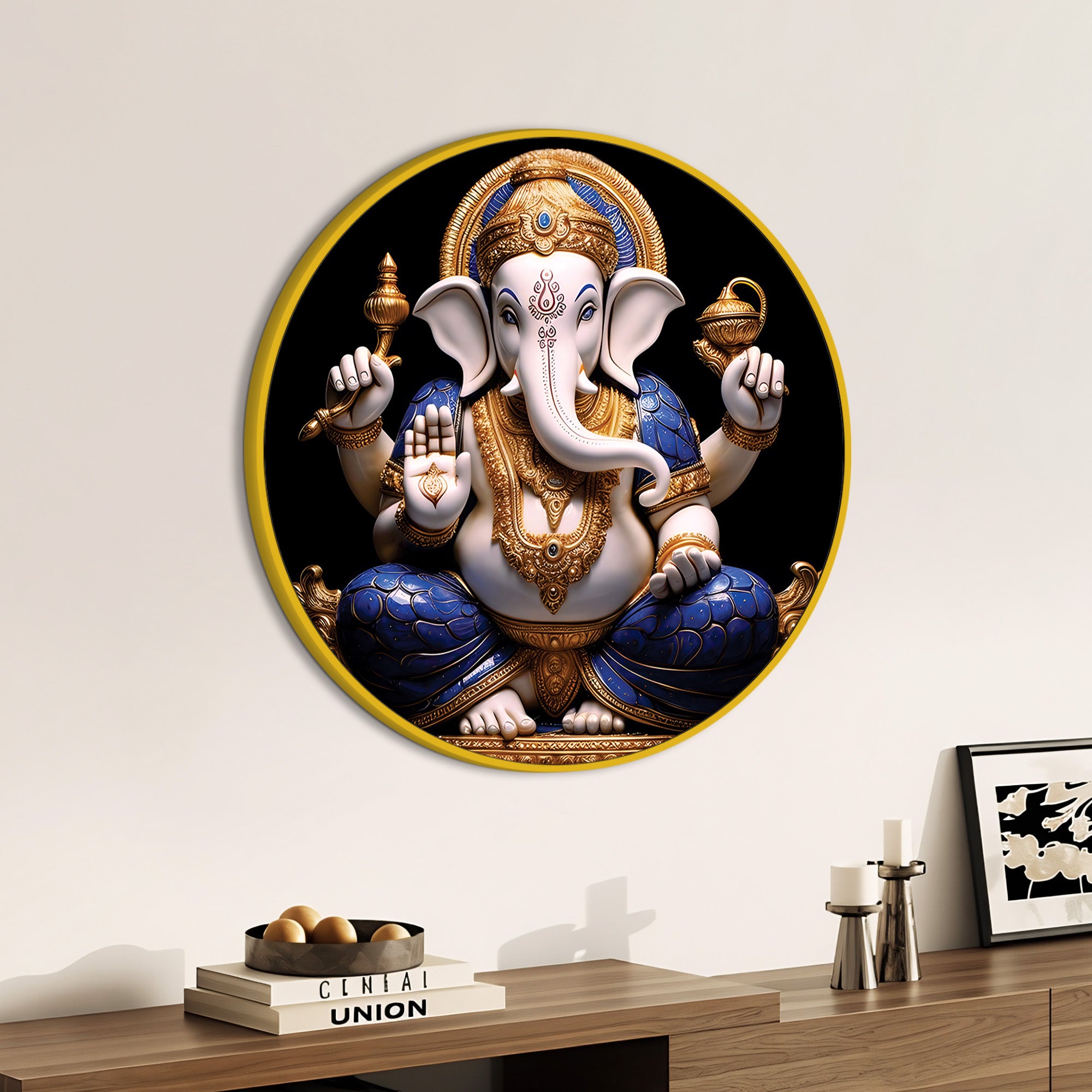 Spiritual Ganesh Ji Round Canvas Painting