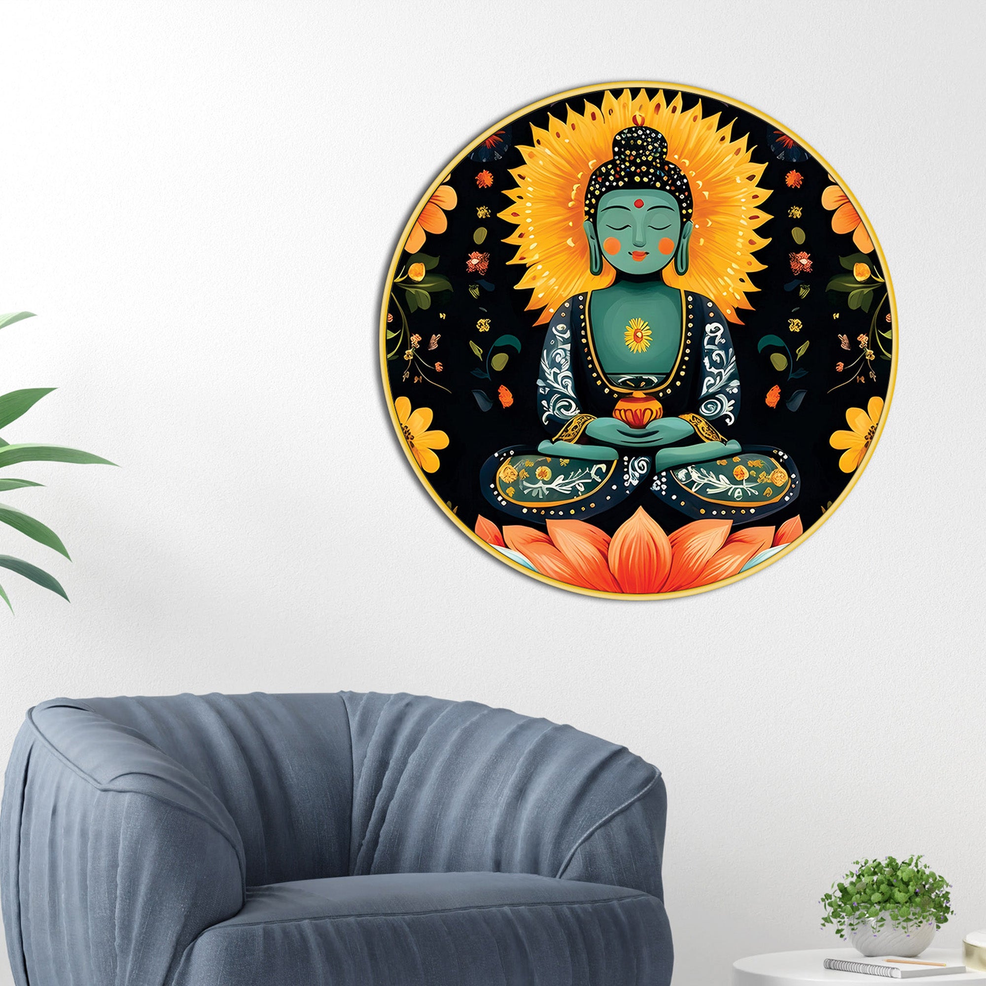 Spiritual Golden Buddha Lotus Painting
