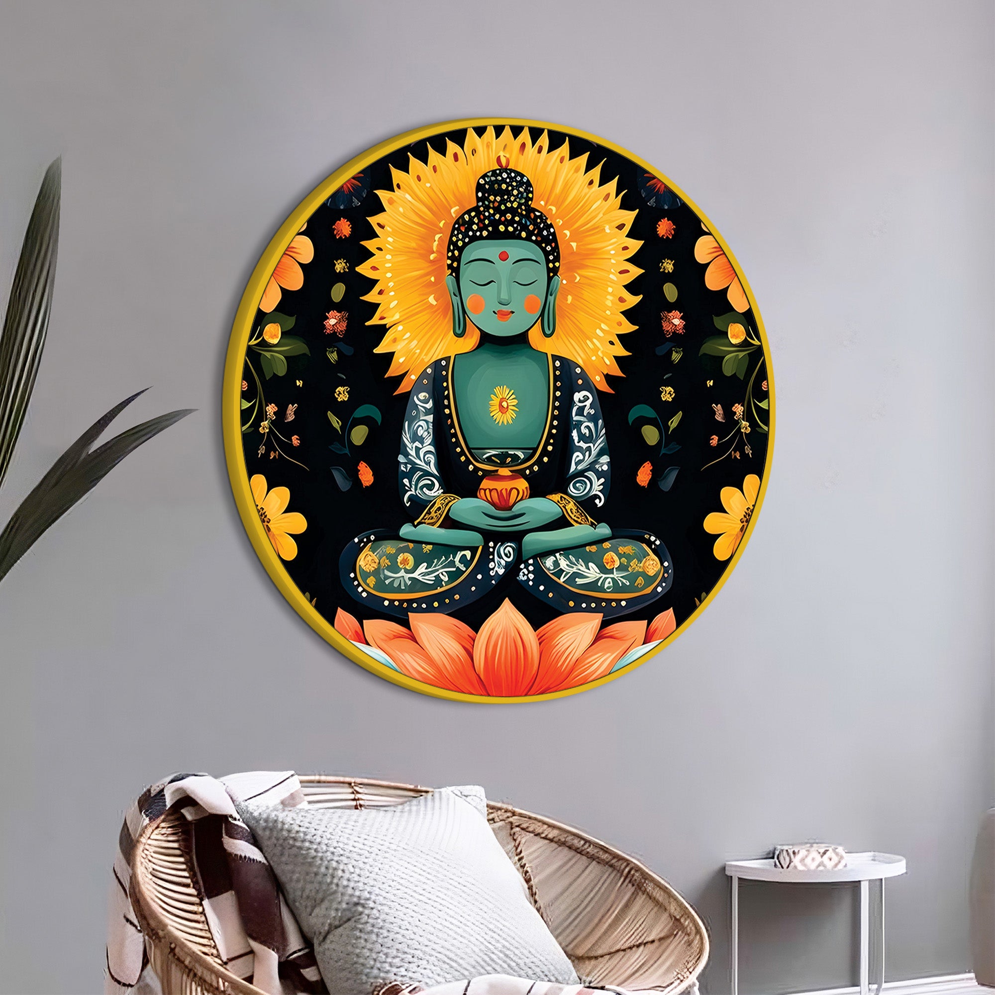 Spiritual Golden Buddha Lotus Painting