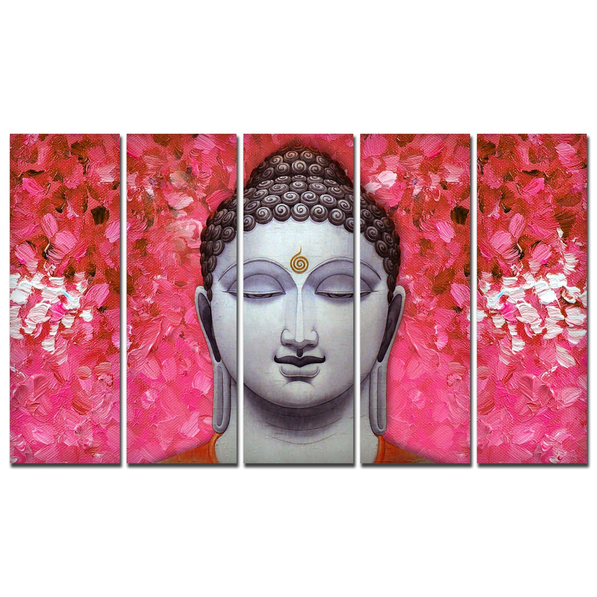 Spiritual Lord Gautam Buddha Wall Painting 5 Pieces