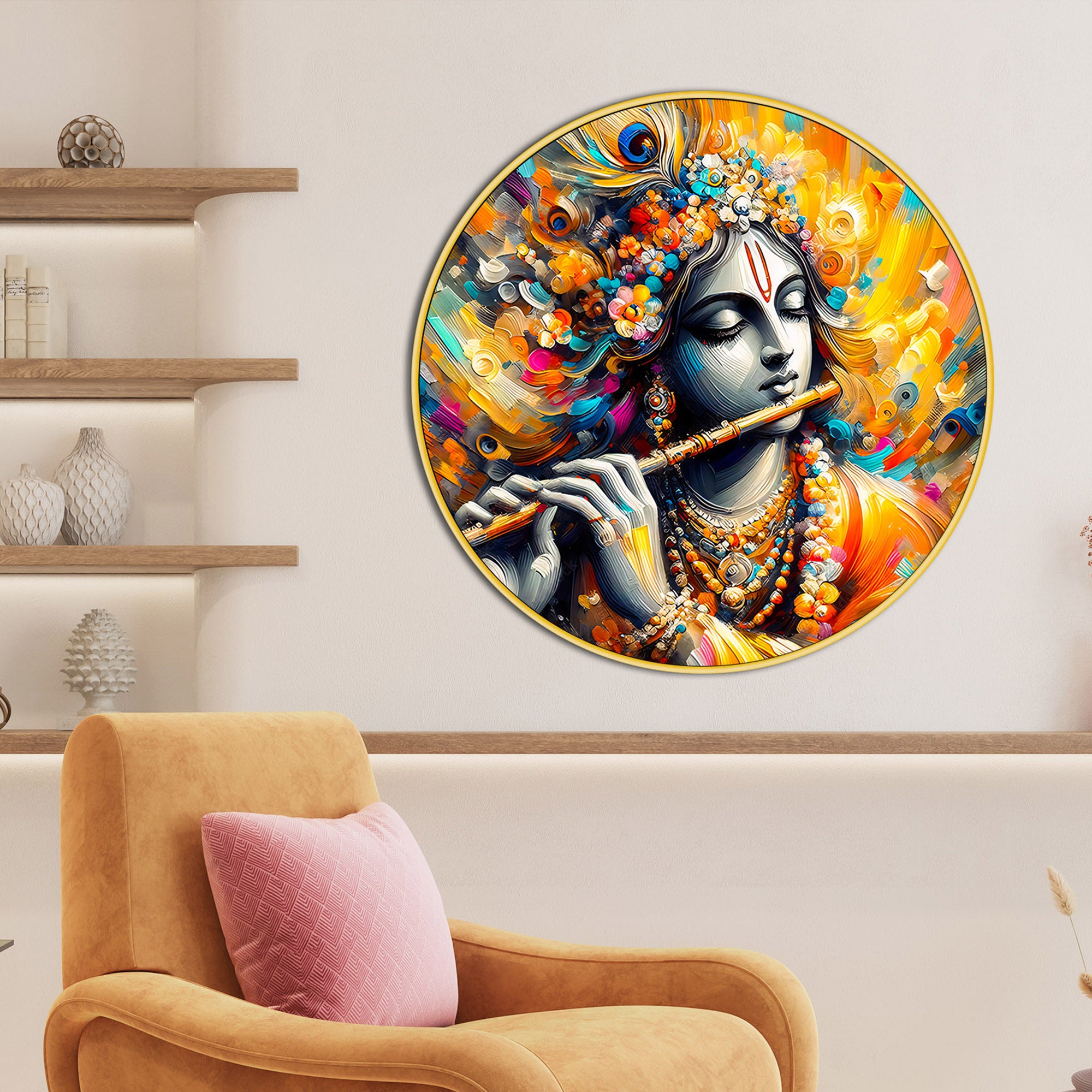 Spiritual Lord Krishna Round Frame Painting