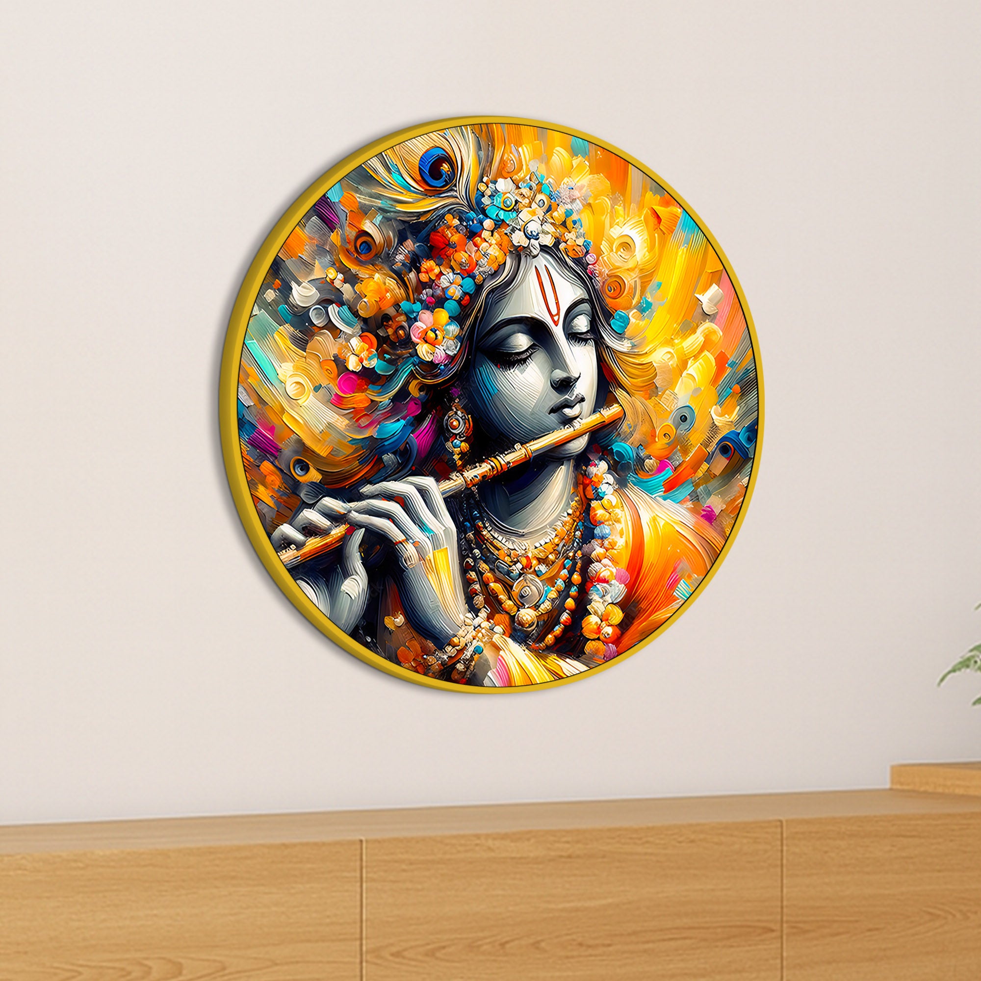 Spiritual Lord Krishna Round Frame Painting