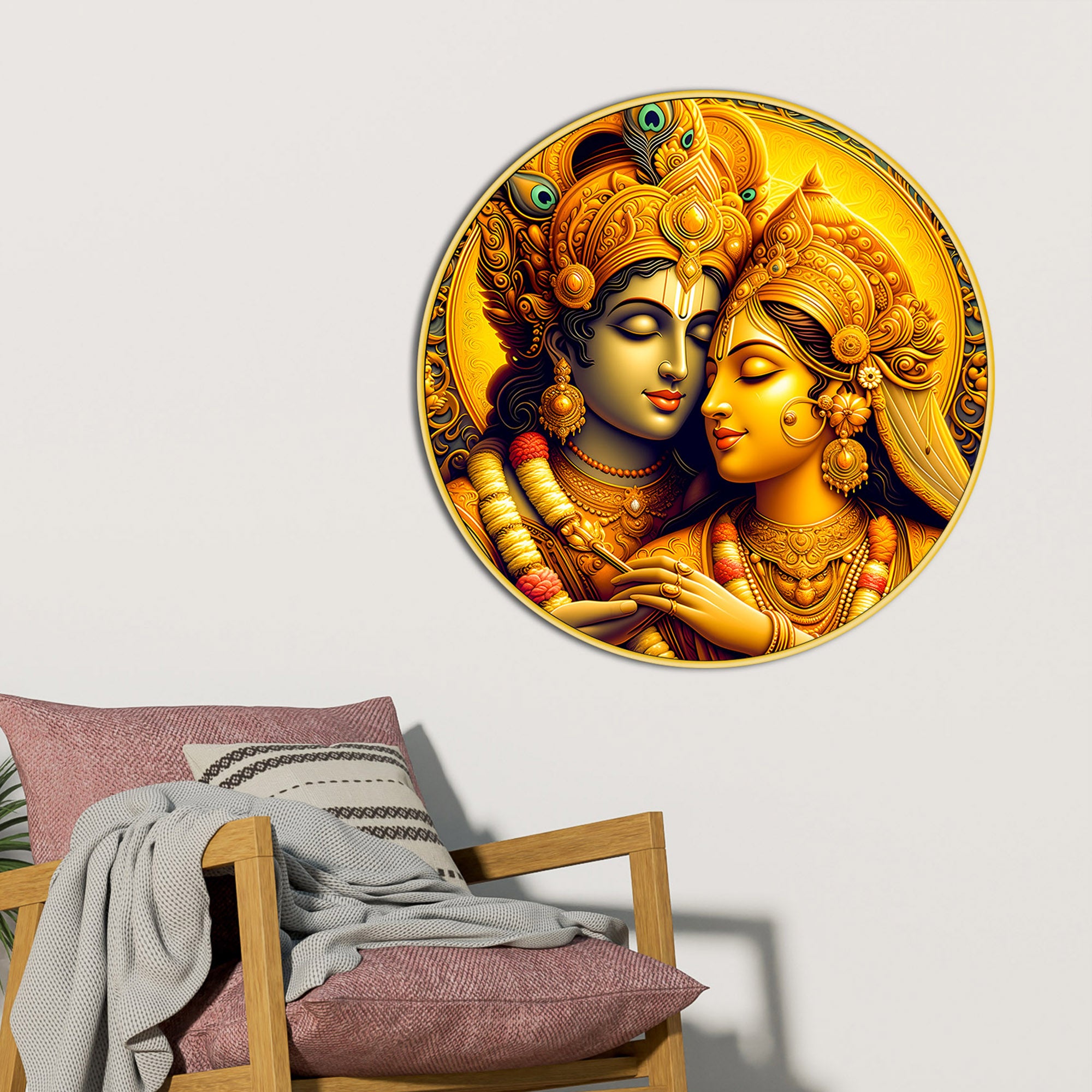 Spiritual Lord Radha Krishna Round Painting for Home