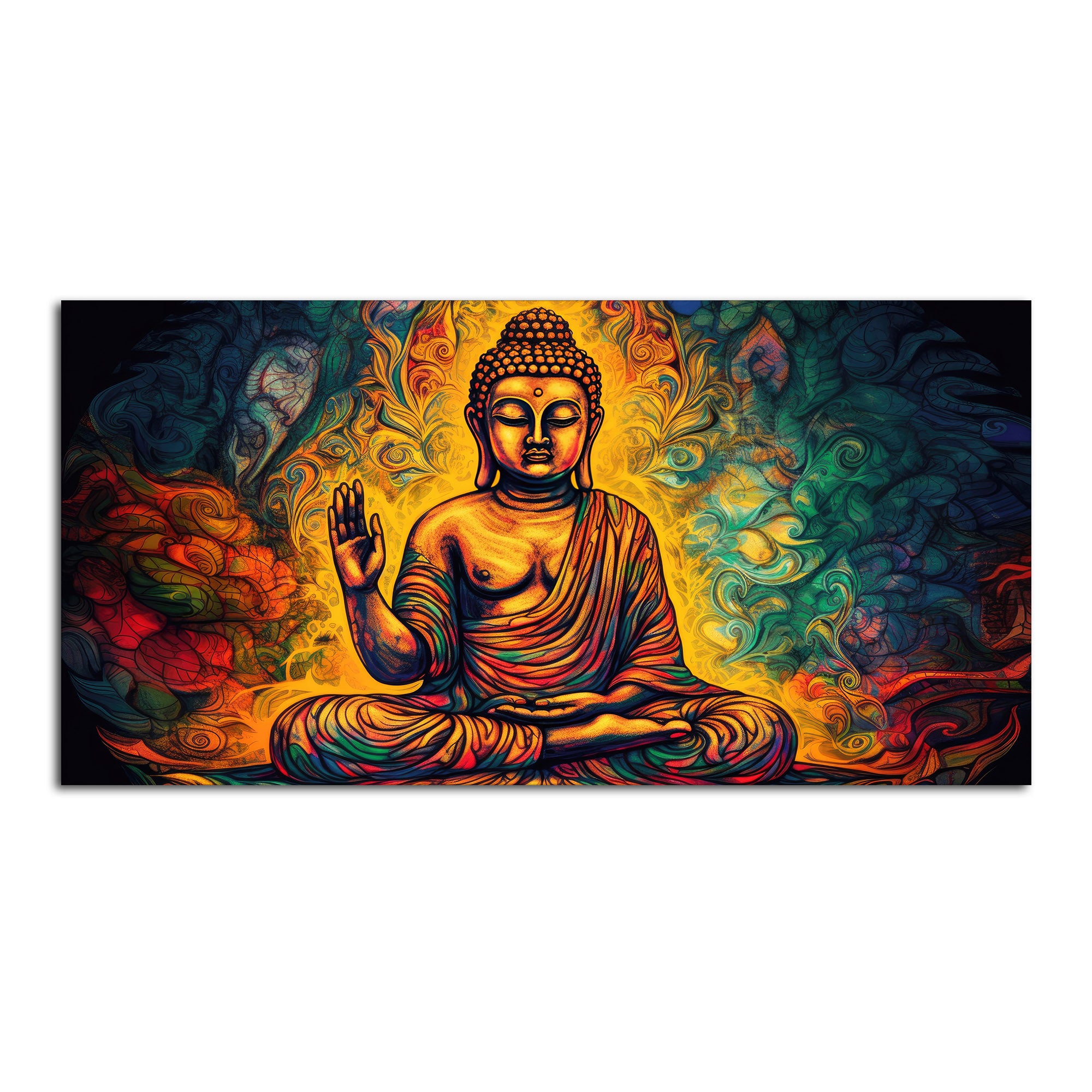 Spiritual Peaceful Gautam Buddha Textured Art Wooden Wall Painting